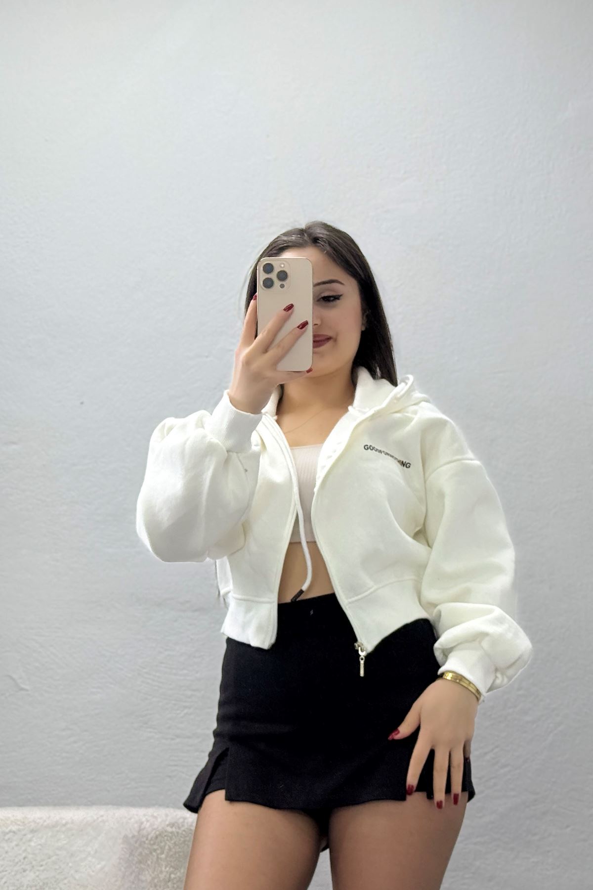 3 İplik Oversize Fermuarlı Sweat Ekru - 42501.1878.