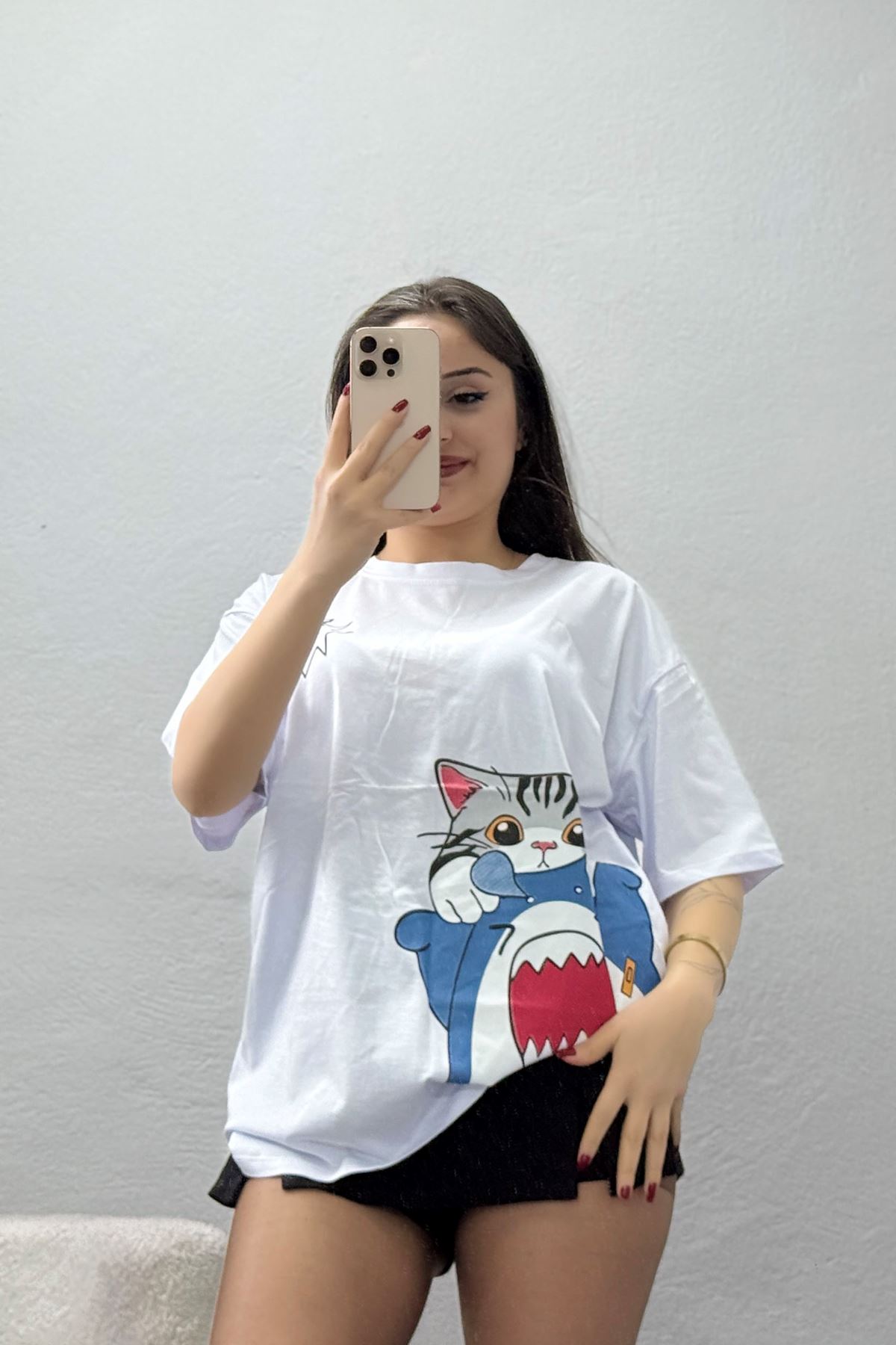 Baskılı Kompakt Penye Tişört Beyazgri1 - 55044.1872.