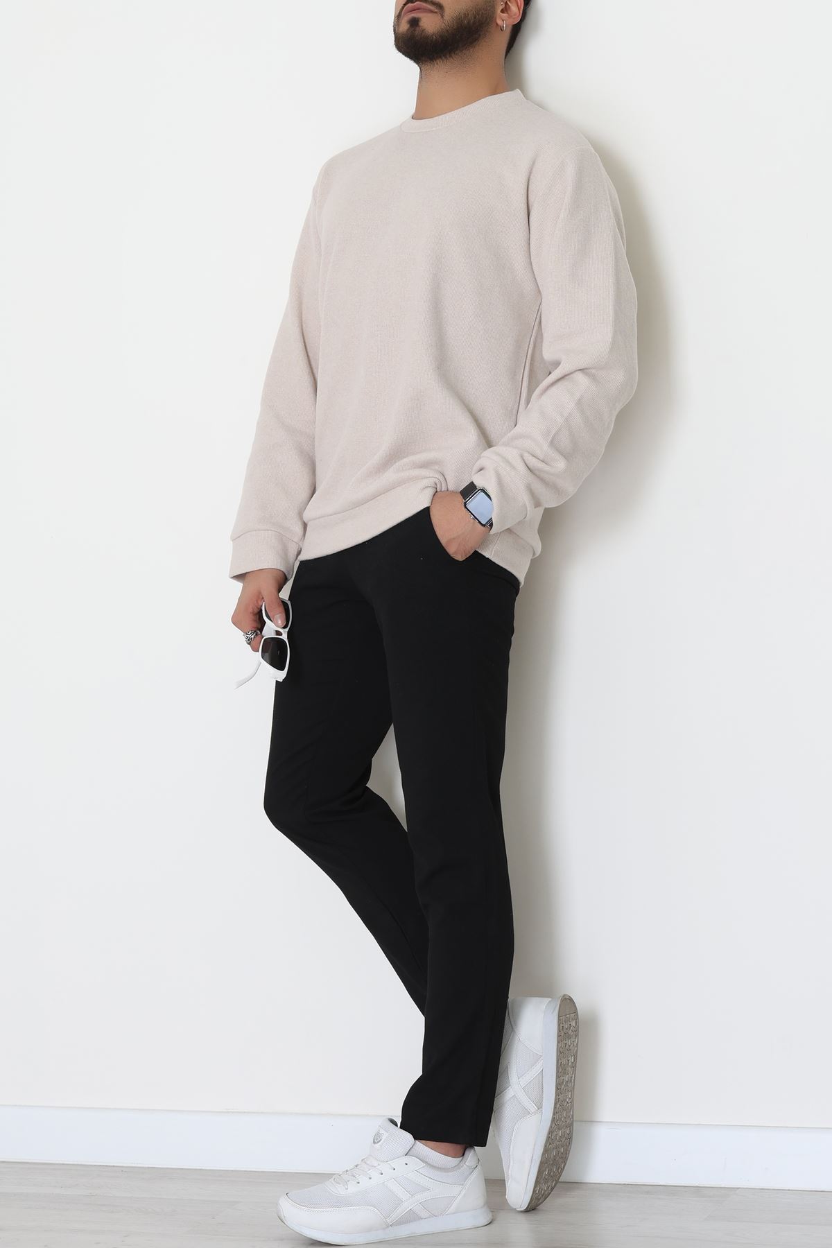 Bisiklet Yaka Selanik Kumaş Erkek Sweat Bej - 42674.1567.