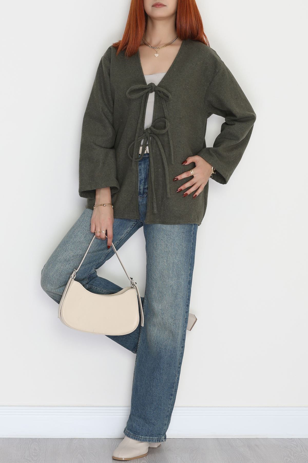 Önü Bağcıklı Kaşe Hırka Haki - 70995.1775.