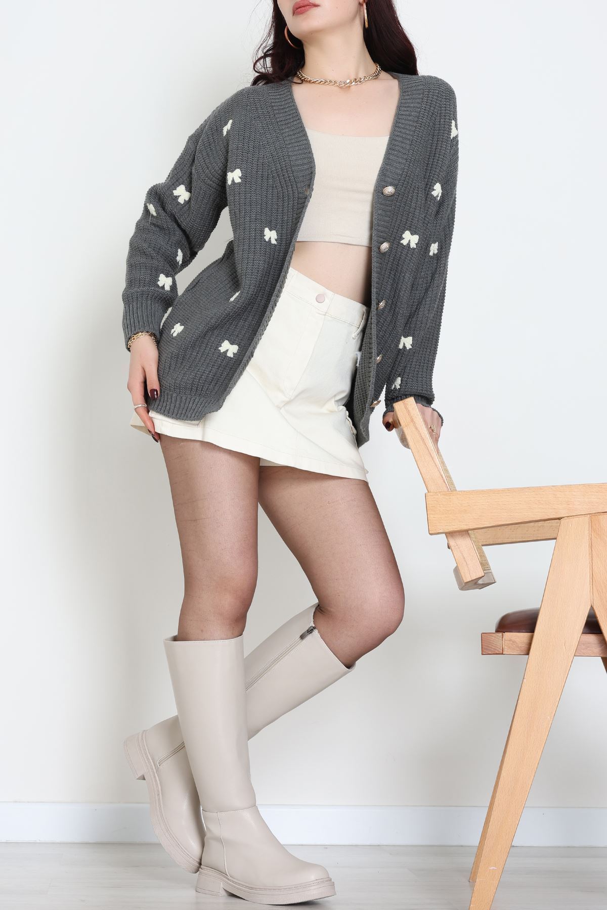 Nakışlı Hırka Fümelatte - 490.1577.