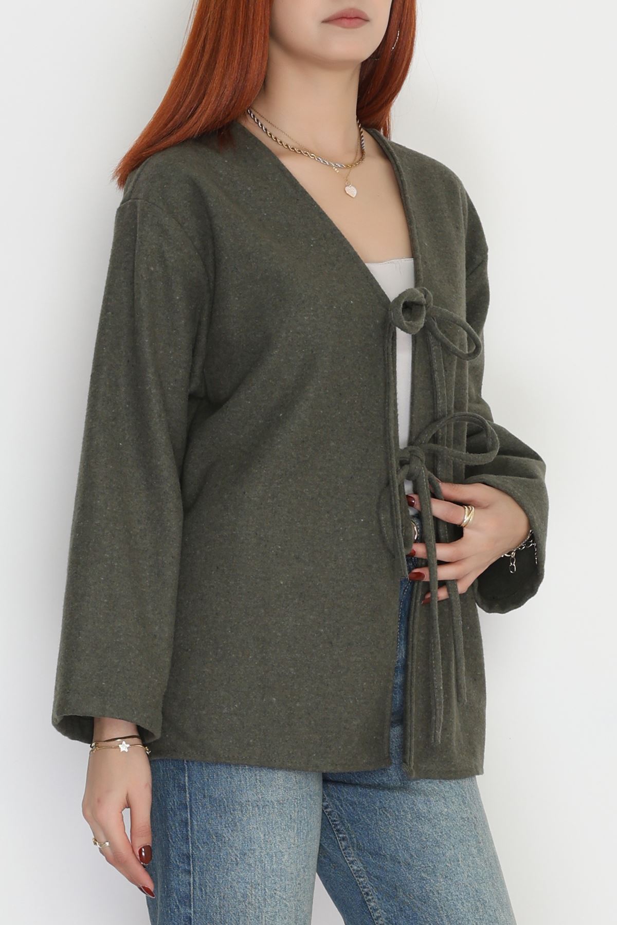 Önü Bağcıklı Kaşe Hırka Haki - 70995.1775.