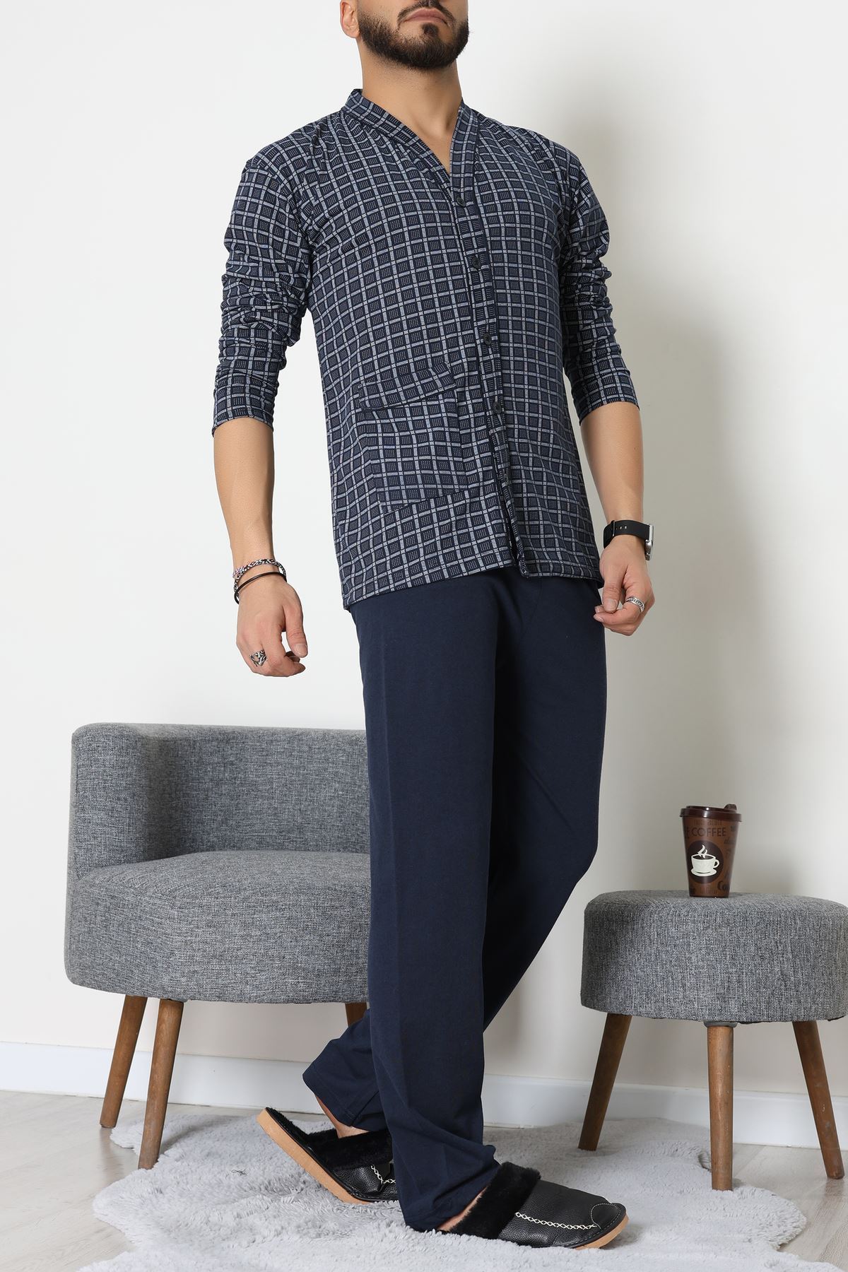 Süprem Boydan Düğmeli Erkek Pijama Takımı Laciekose - 70887.1838.