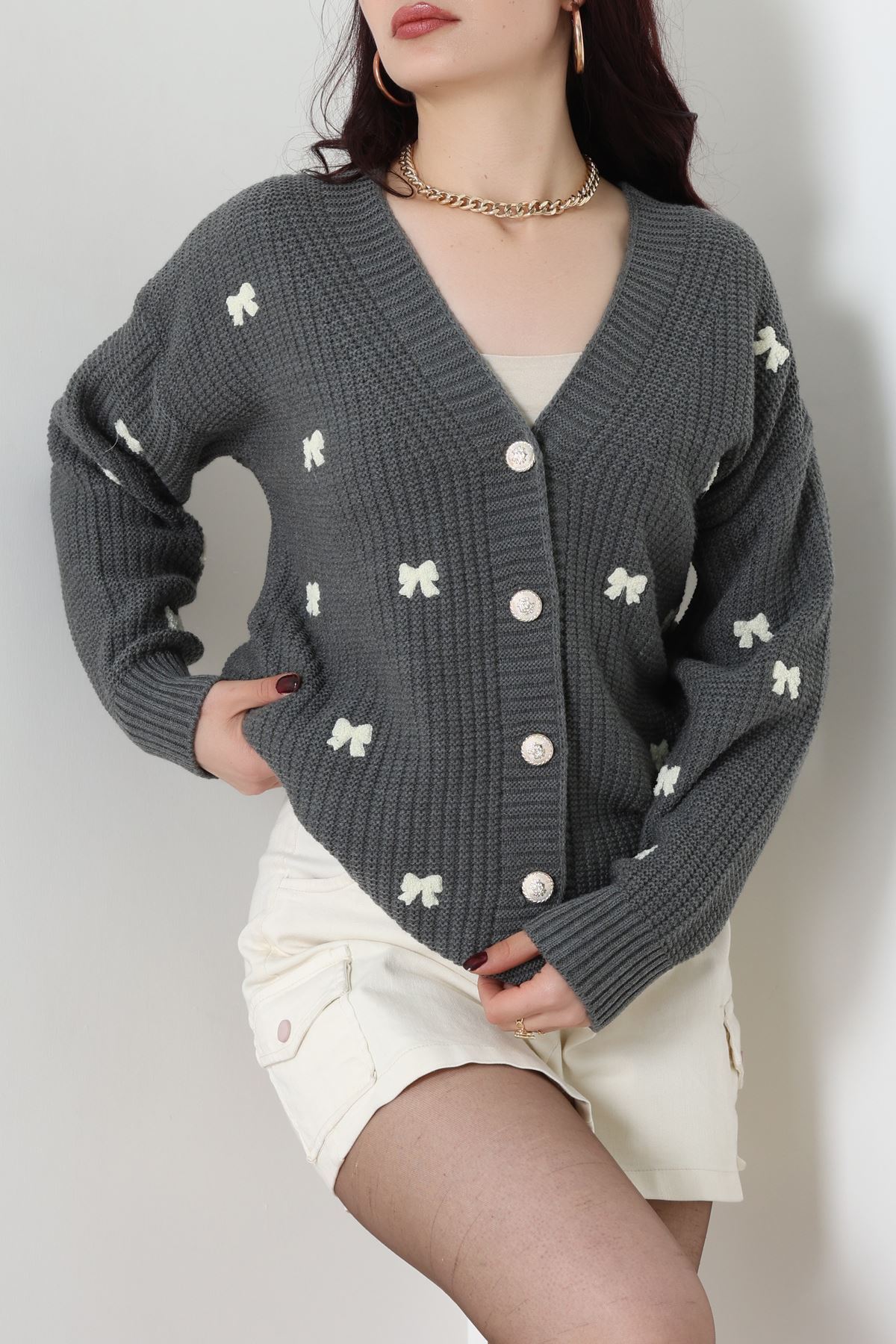 Nakışlı Hırka Fümelatte - 490.1577.