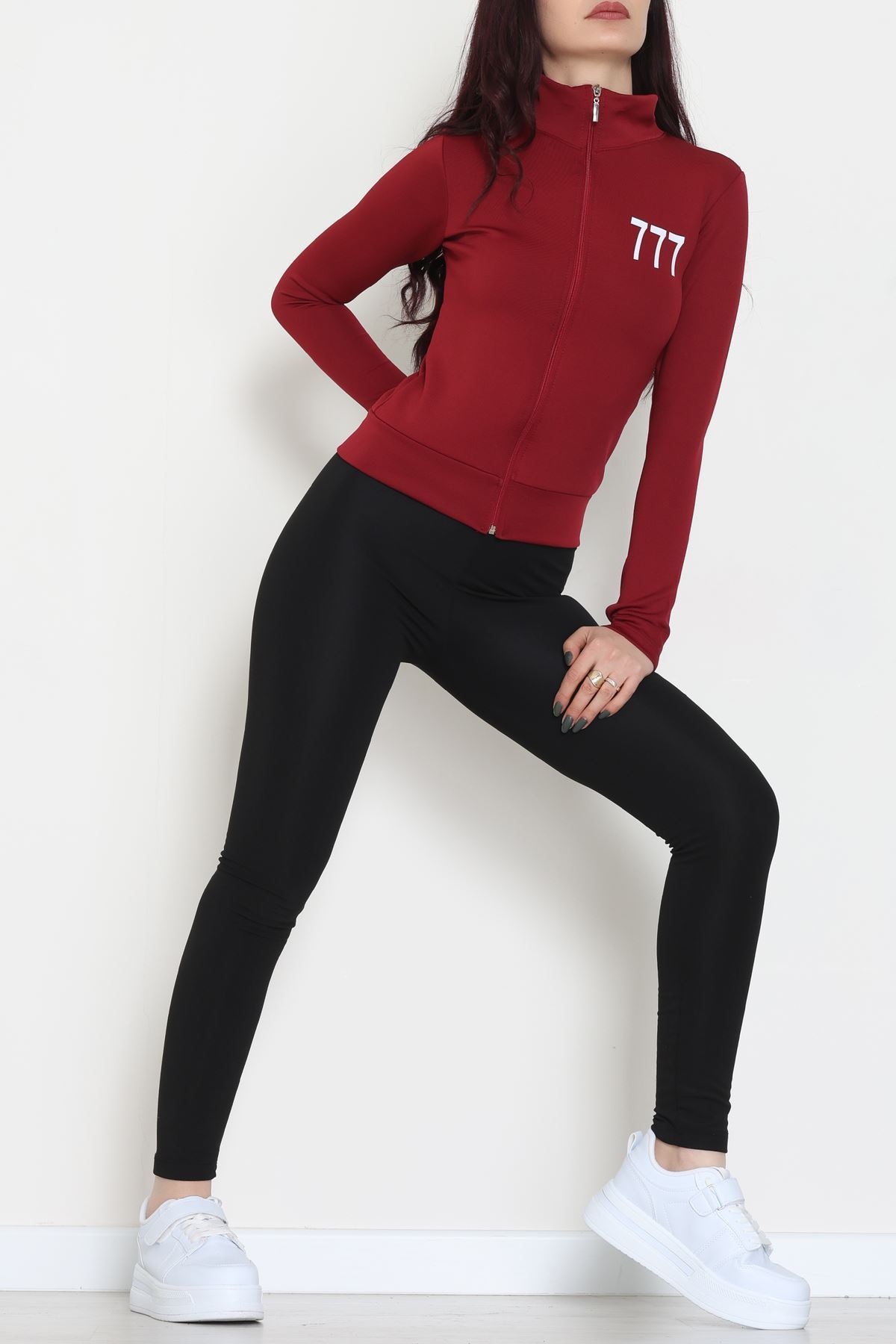 Double Krep Kumaş Parmak Geçmeli Baskılı Ceket Bordo - 42783.1567.