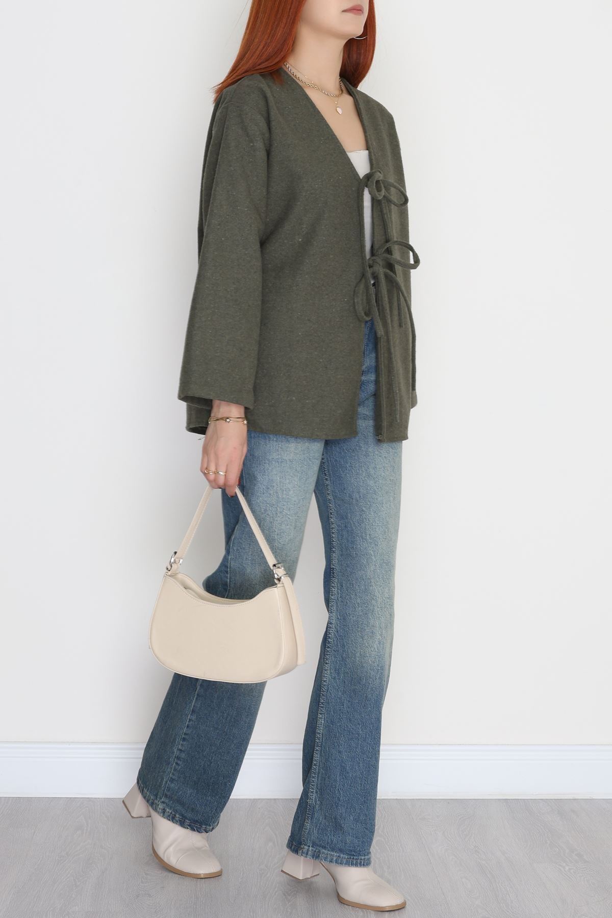 Önü Bağcıklı Kaşe Hırka Haki - 70995.1775.