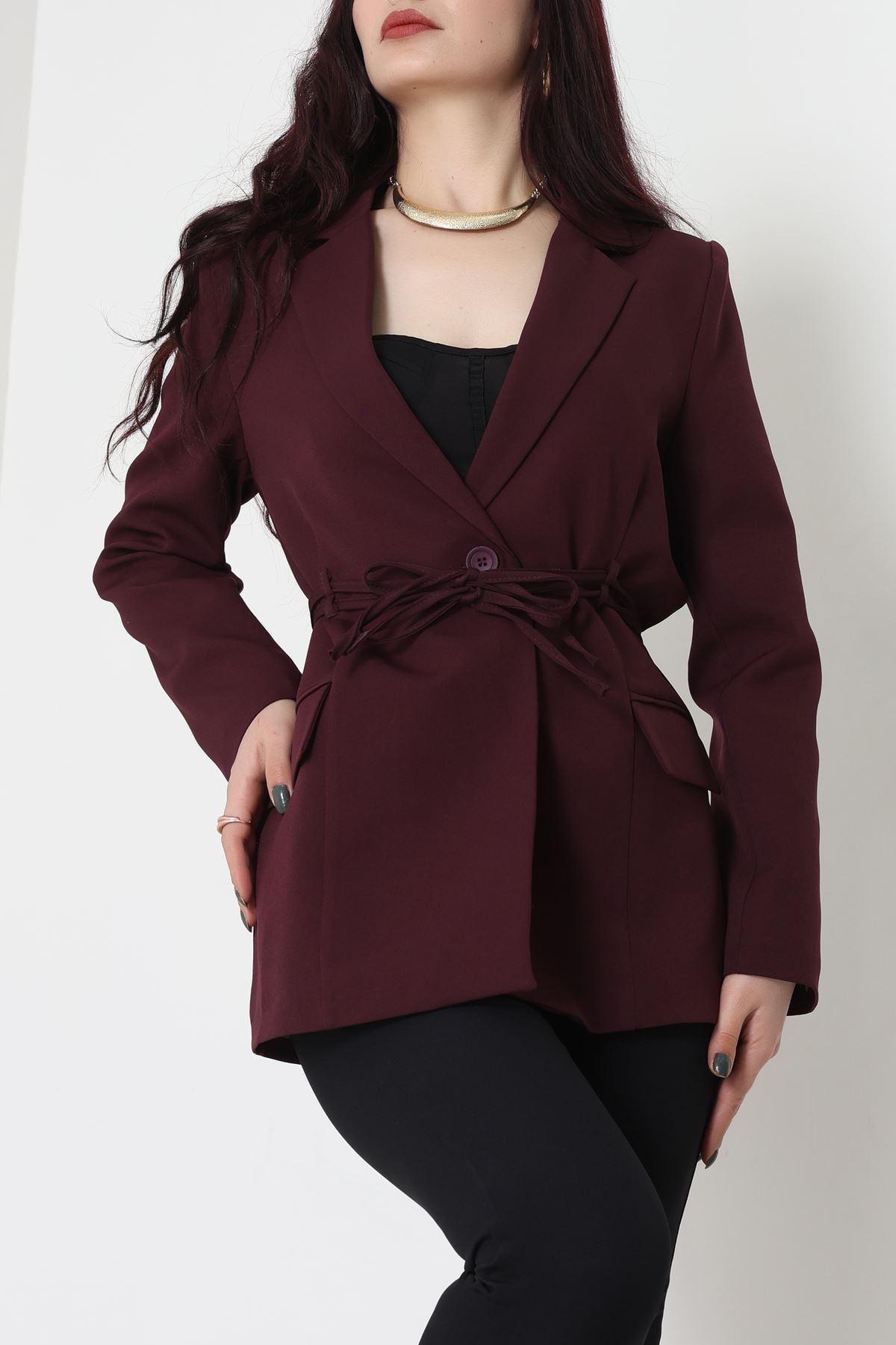 Bağlamalı Astarlı Blazer Ceket Mürdüm - 31815.1991.