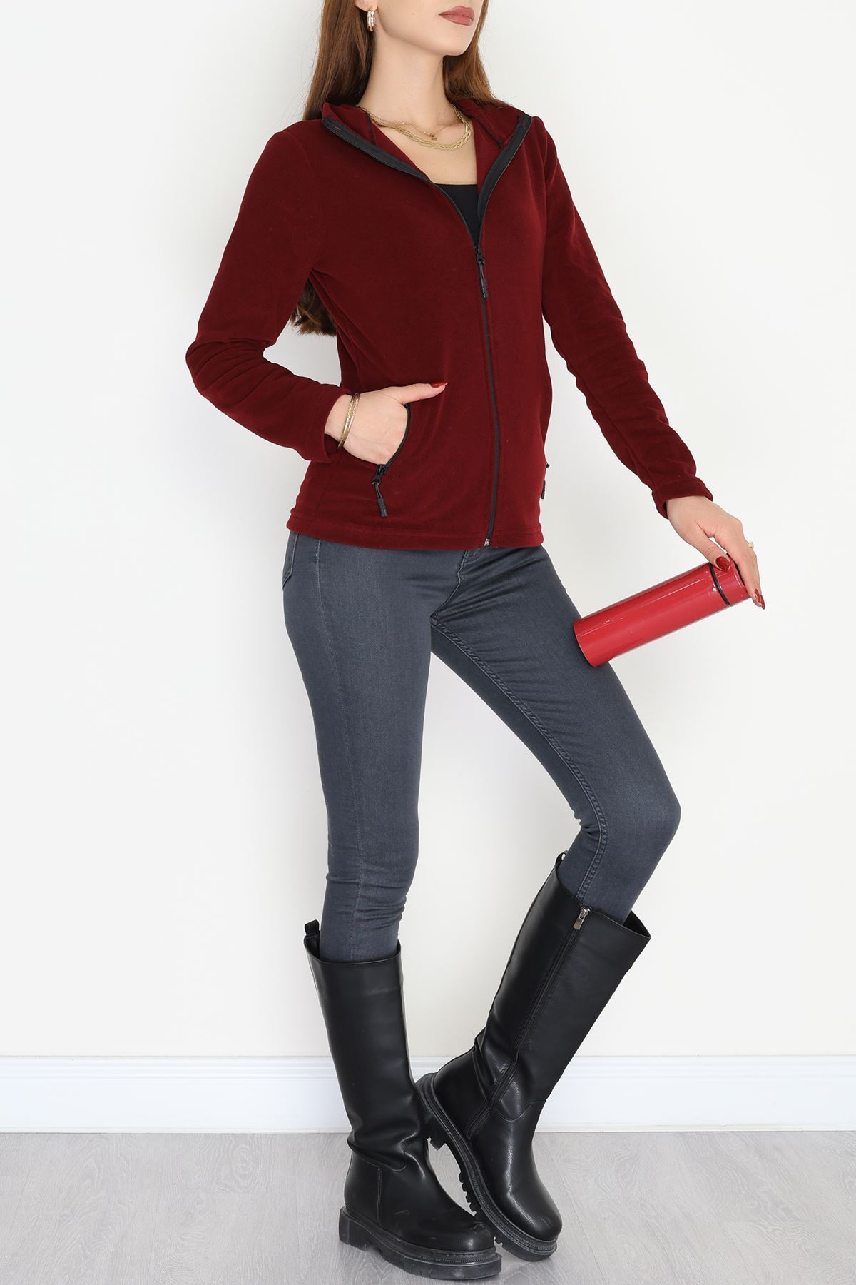 Unisex Polar Ceket Bordo - 51002.053.