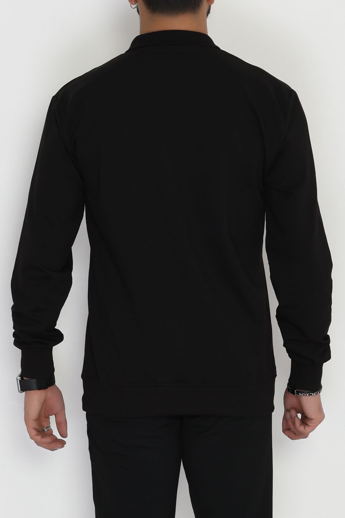 2 İplik Likralı Polo Yaka Erkek Sweat Siyah - 42743.2087.
