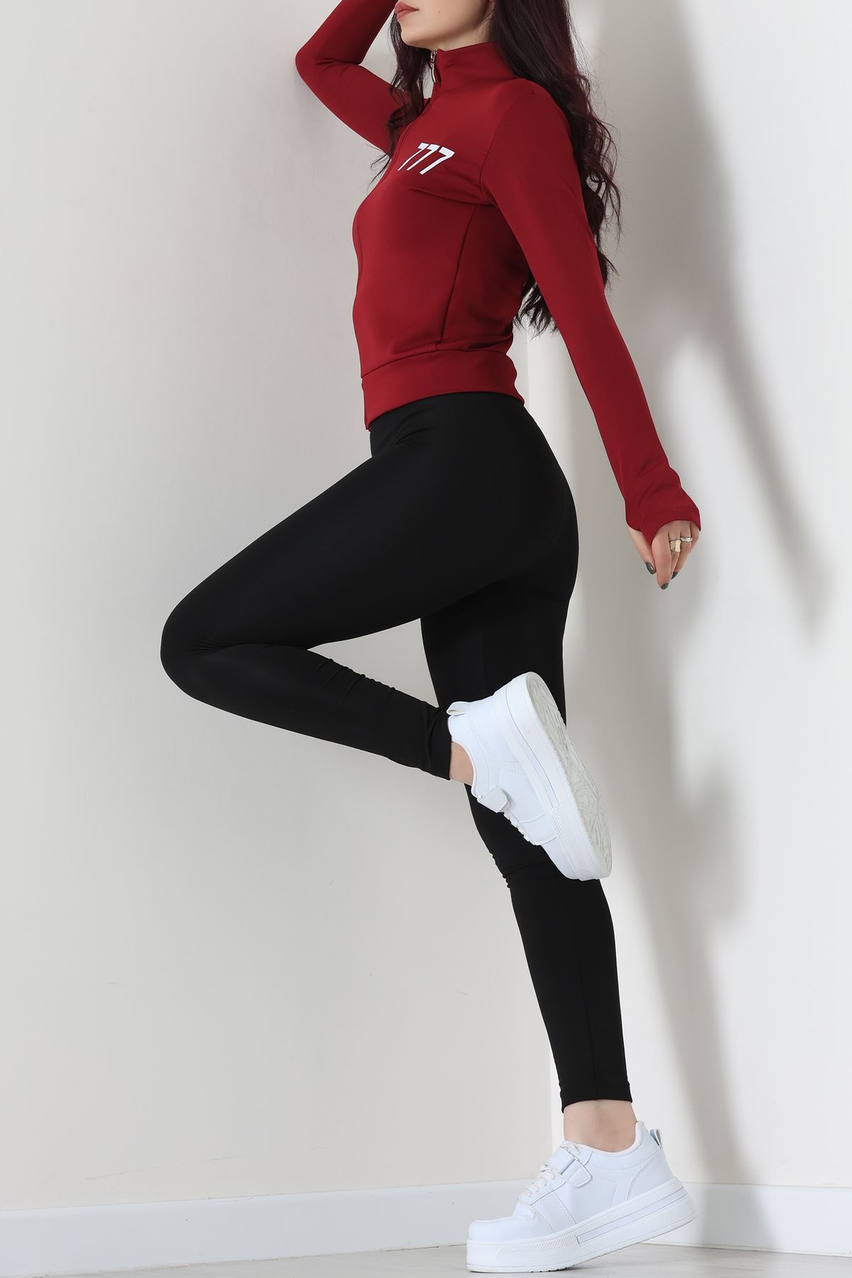 Double Krep Kumaş Parmak Geçmeli Baskılı Ceket Bordo - 42783.1567.