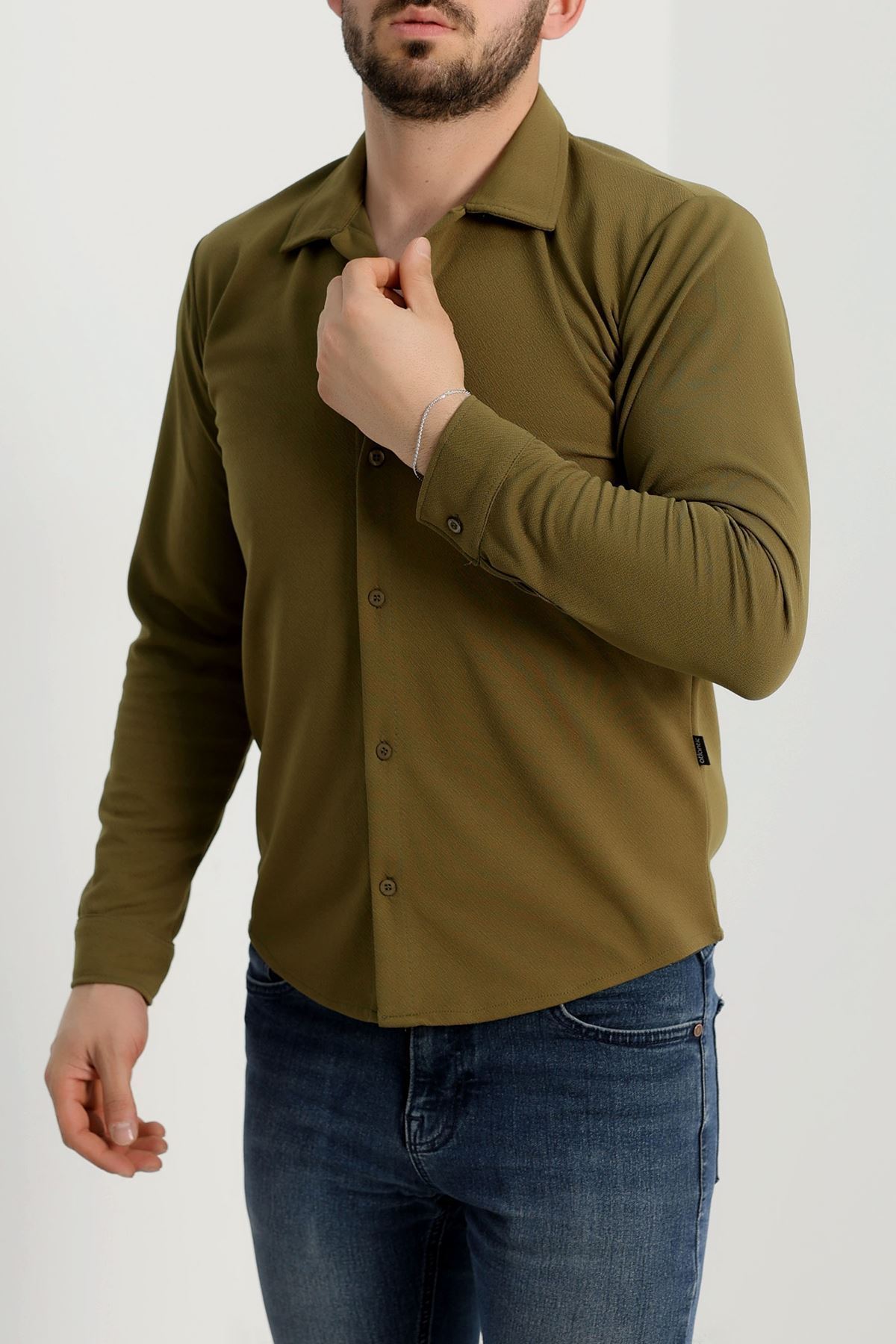 Zra Krep Erkek Gömlek Haki - 42188.1937.