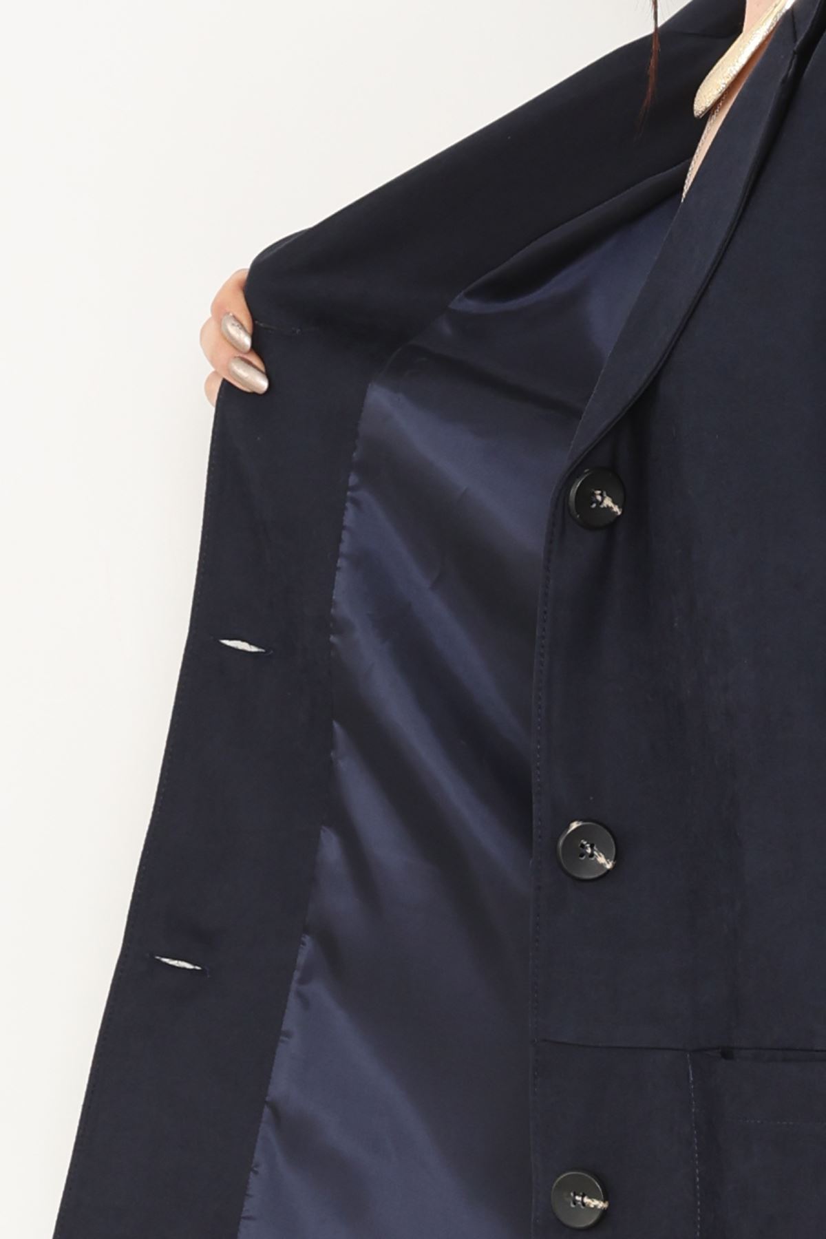 Üstten Takma Cep Süet Ceket Lacivert - 6291.424.