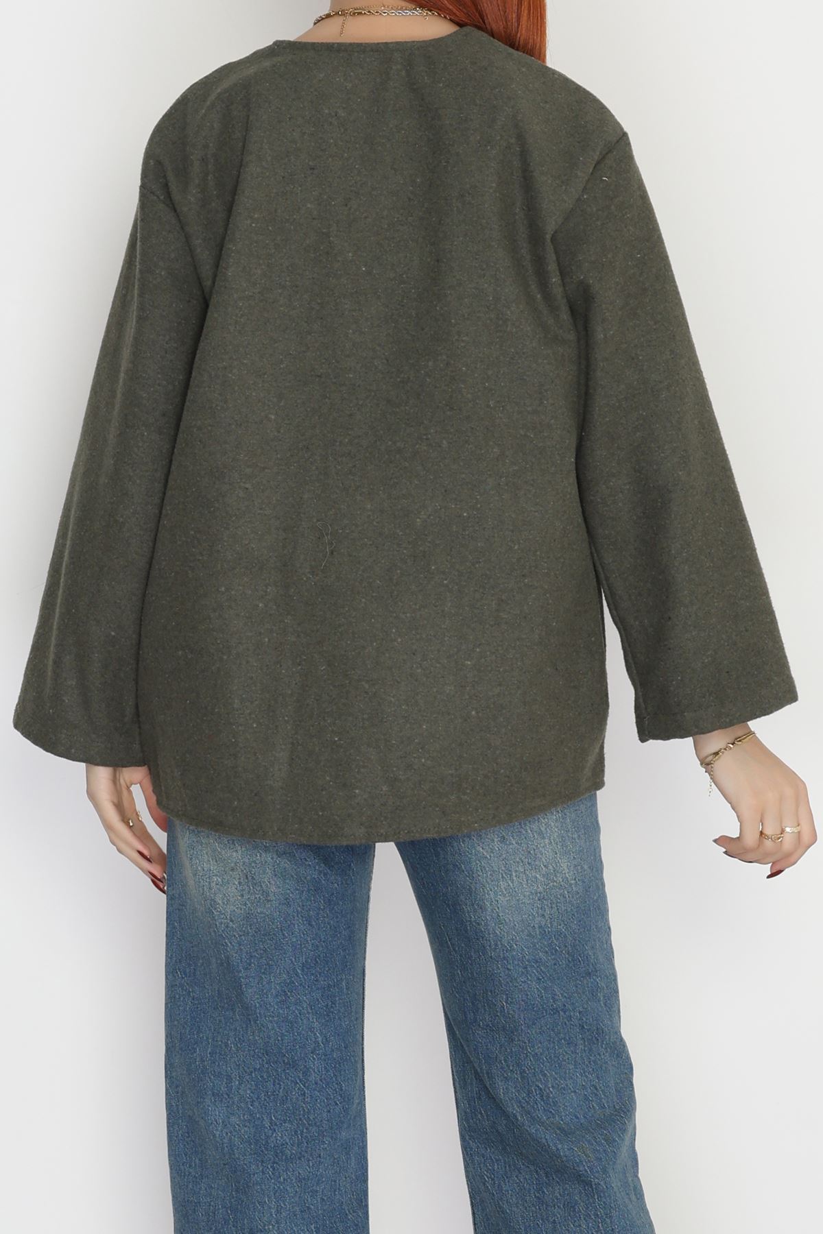 Önü Bağcıklı Kaşe Hırka Haki - 70995.1775.