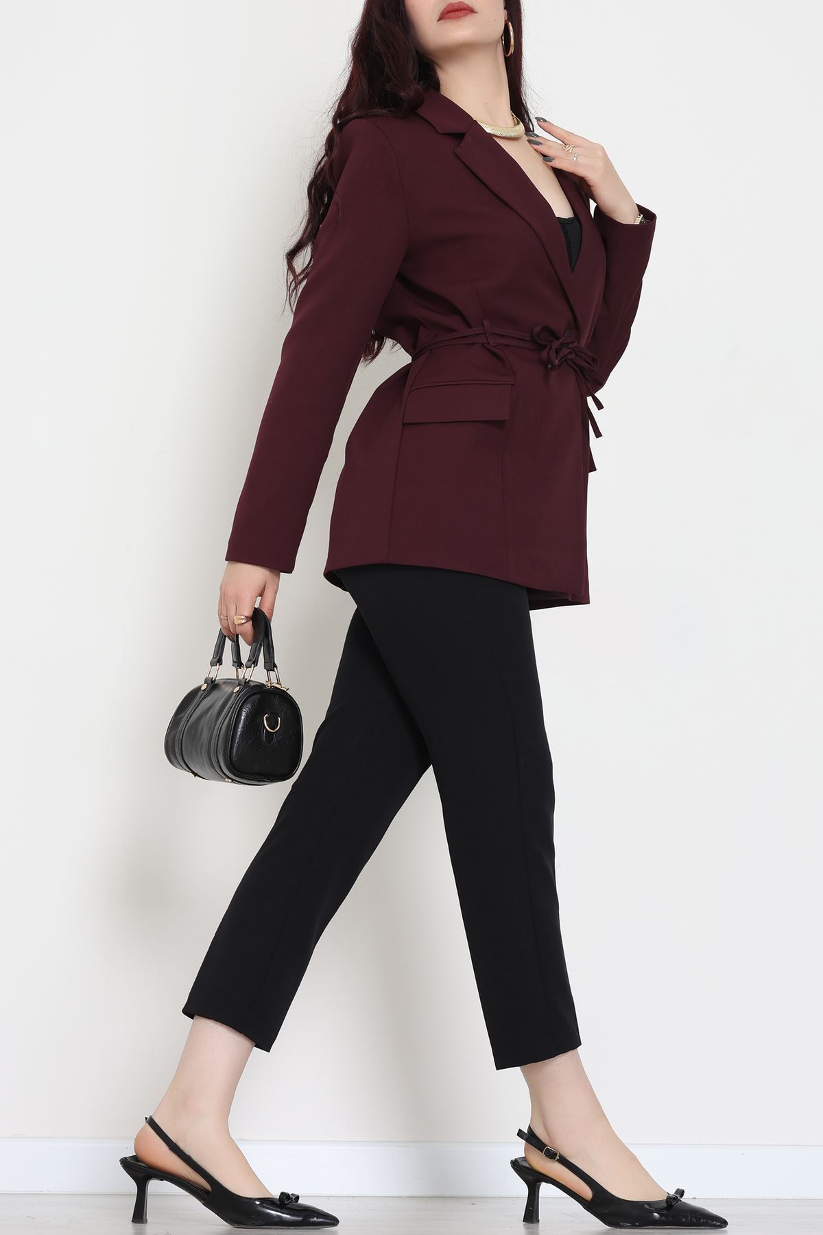 Bağlamalı Astarlı Blazer Ceket Mürdüm - 31815.1991.
