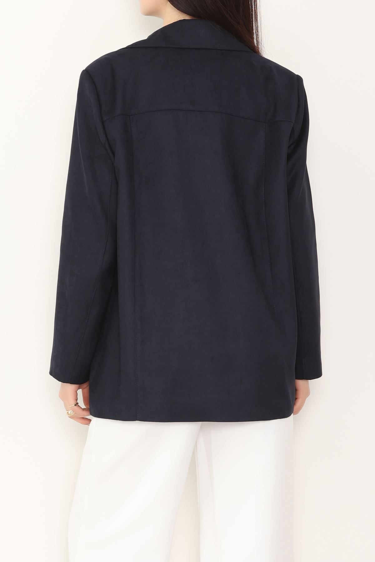 Üstten Takma Cep Süet Ceket Lacivert - 6291.424.