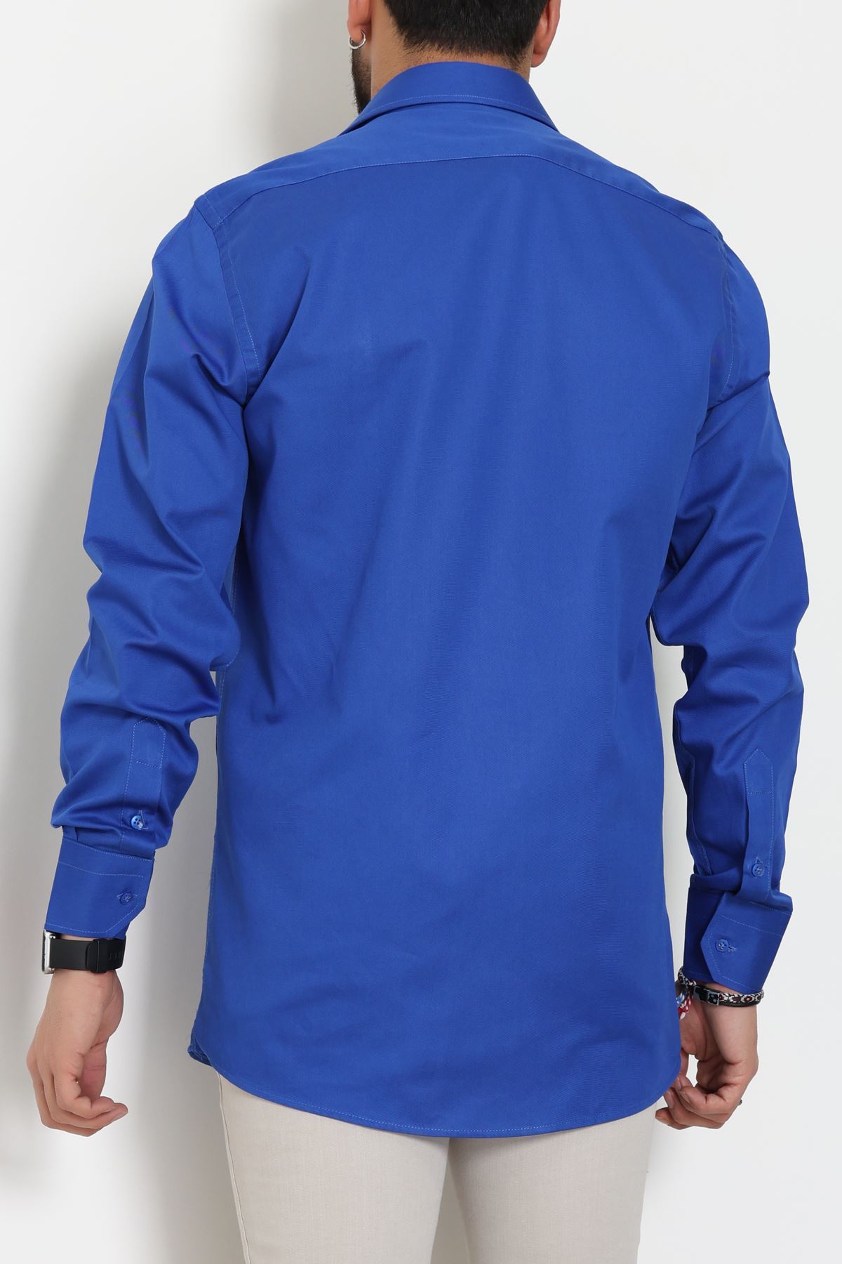 Klasik Pamuklu Erkek Cepli Slimfit Gömlek Saks - 70877.1970.