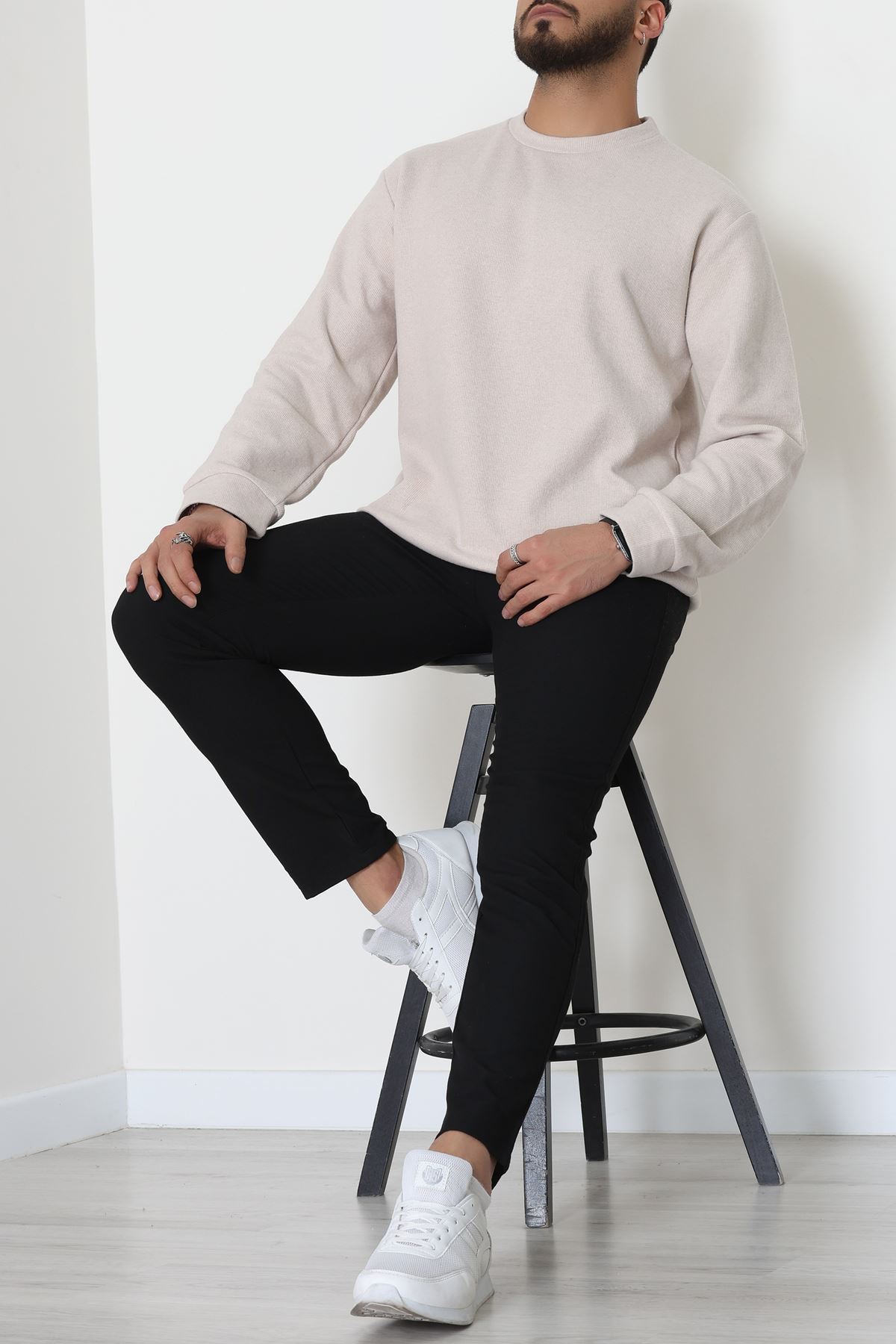 Bisiklet Yaka Selanik Kumaş Erkek Sweat Bej - 42674.1567.