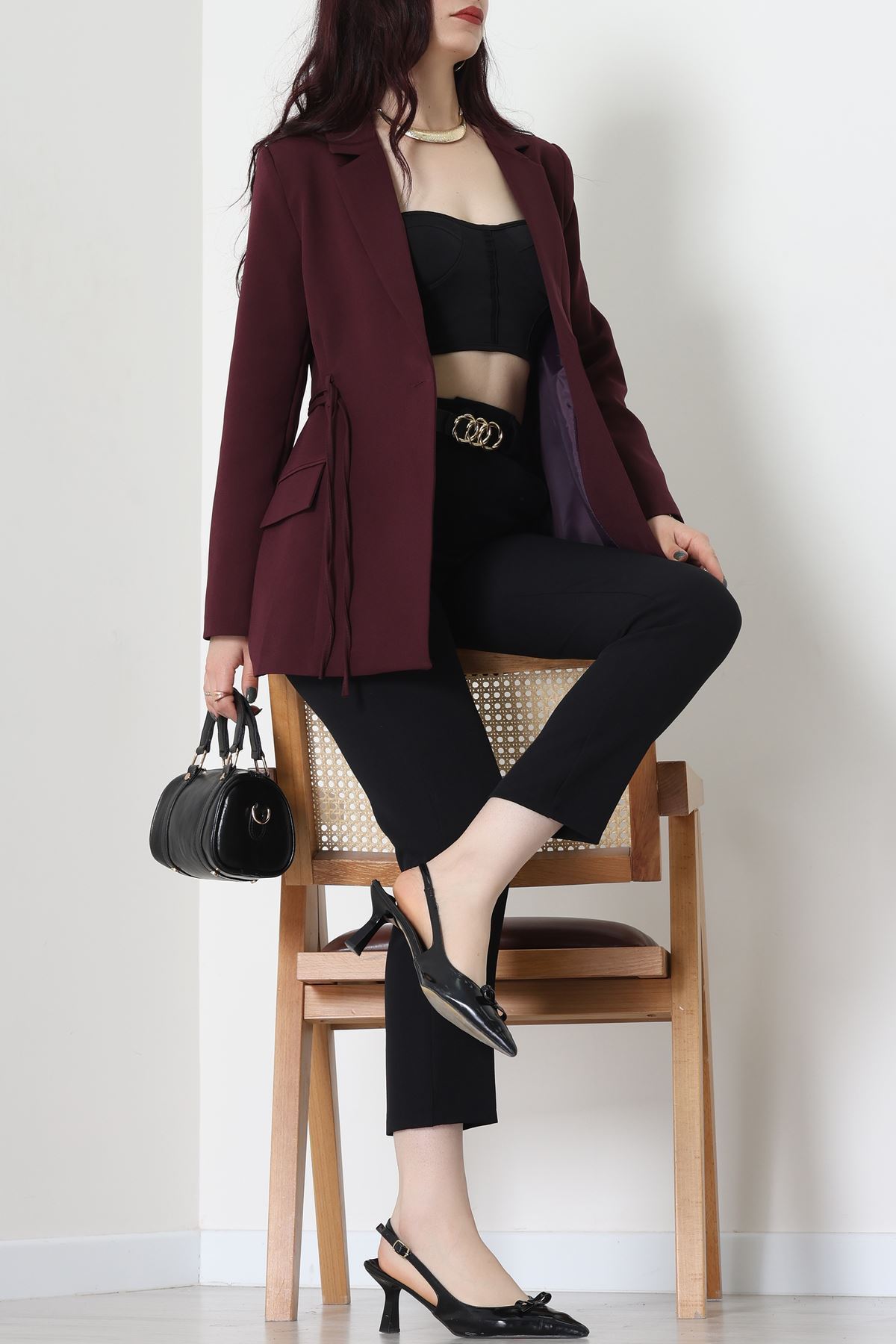 Bağlamalı Astarlı Blazer Ceket Mürdüm - 31815.1991.