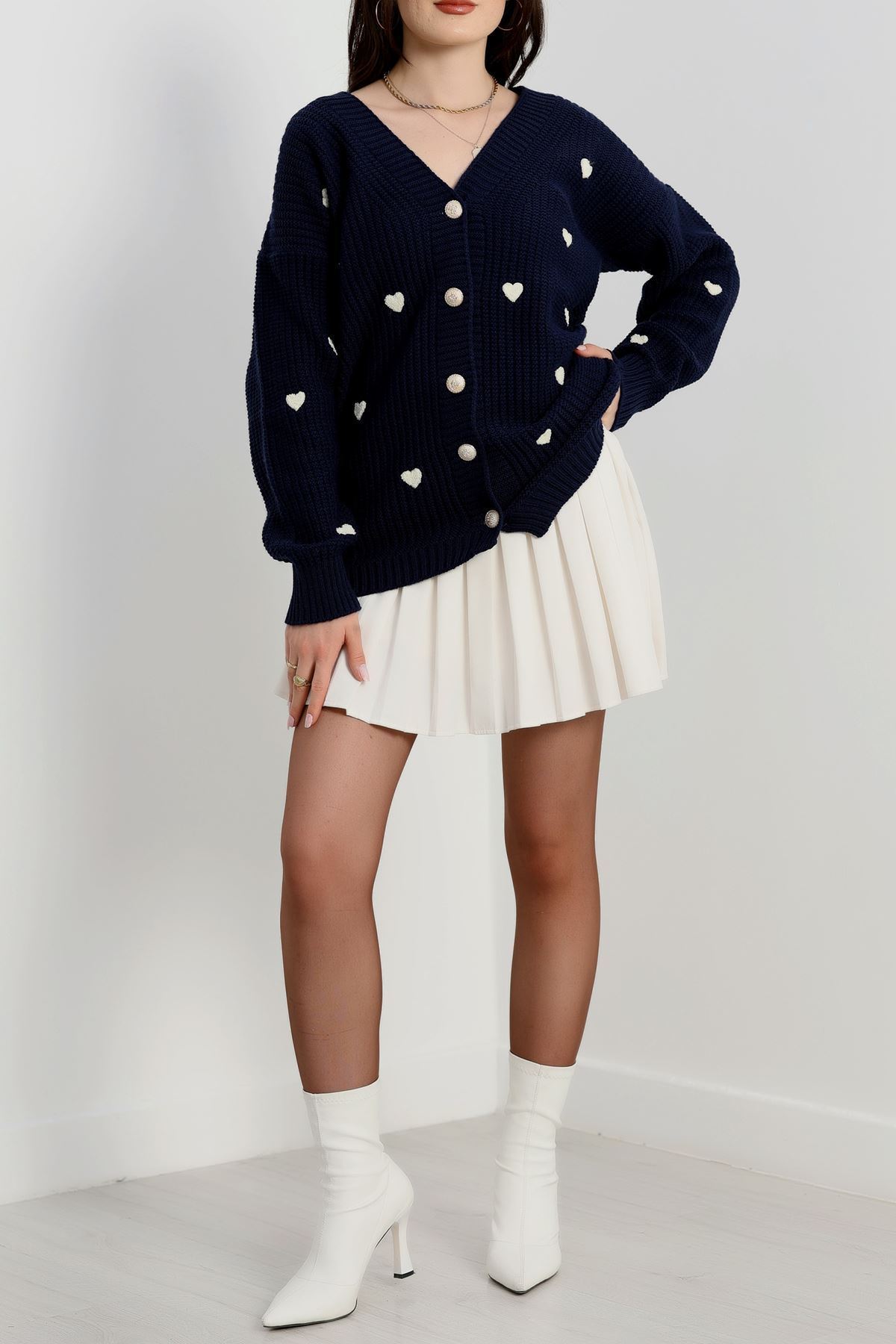 Nakışlı Kalpli Hırka Lacivertlatte - 444.1577.