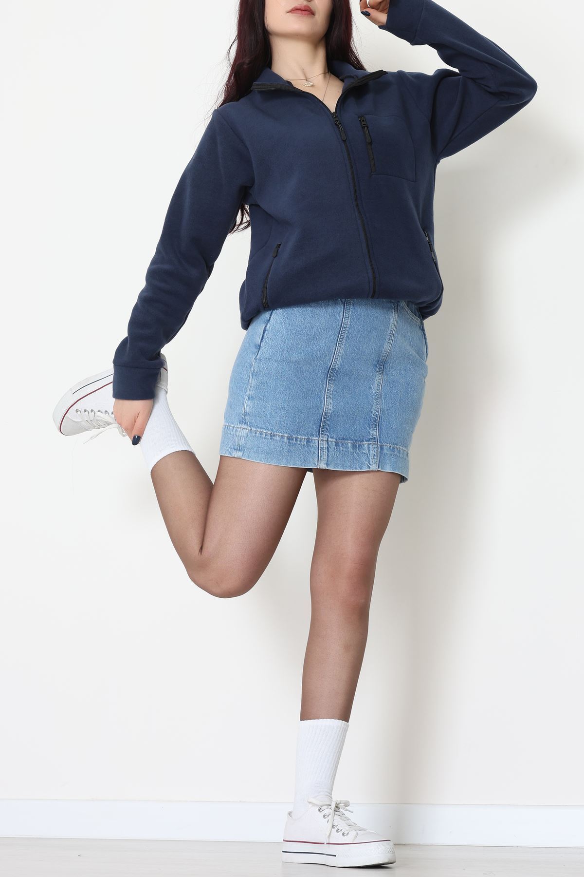 Fermuarlı Dik Yaka Polar Ceket Lacivert - 52113.053.