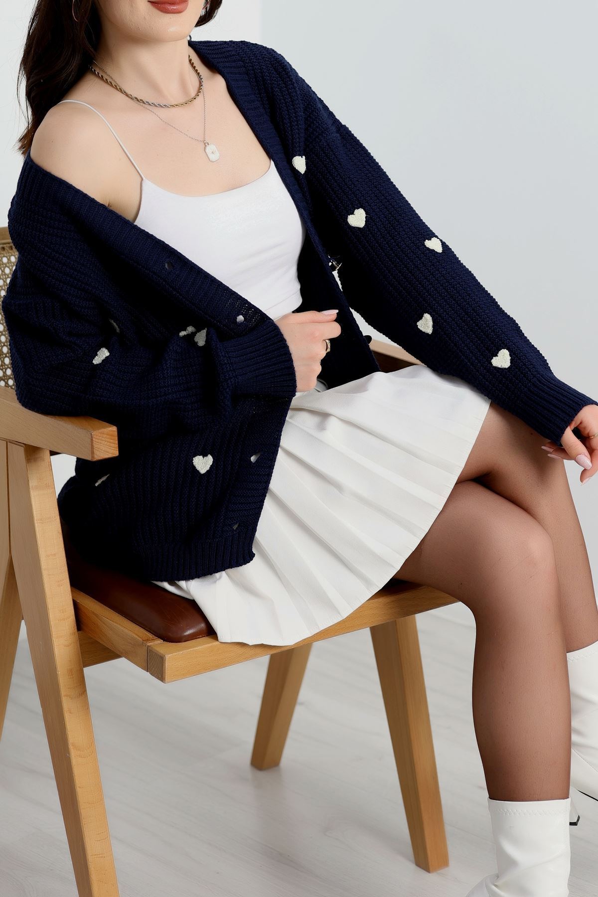 Nakışlı Kalpli Hırka Lacivertlatte - 444.1577.