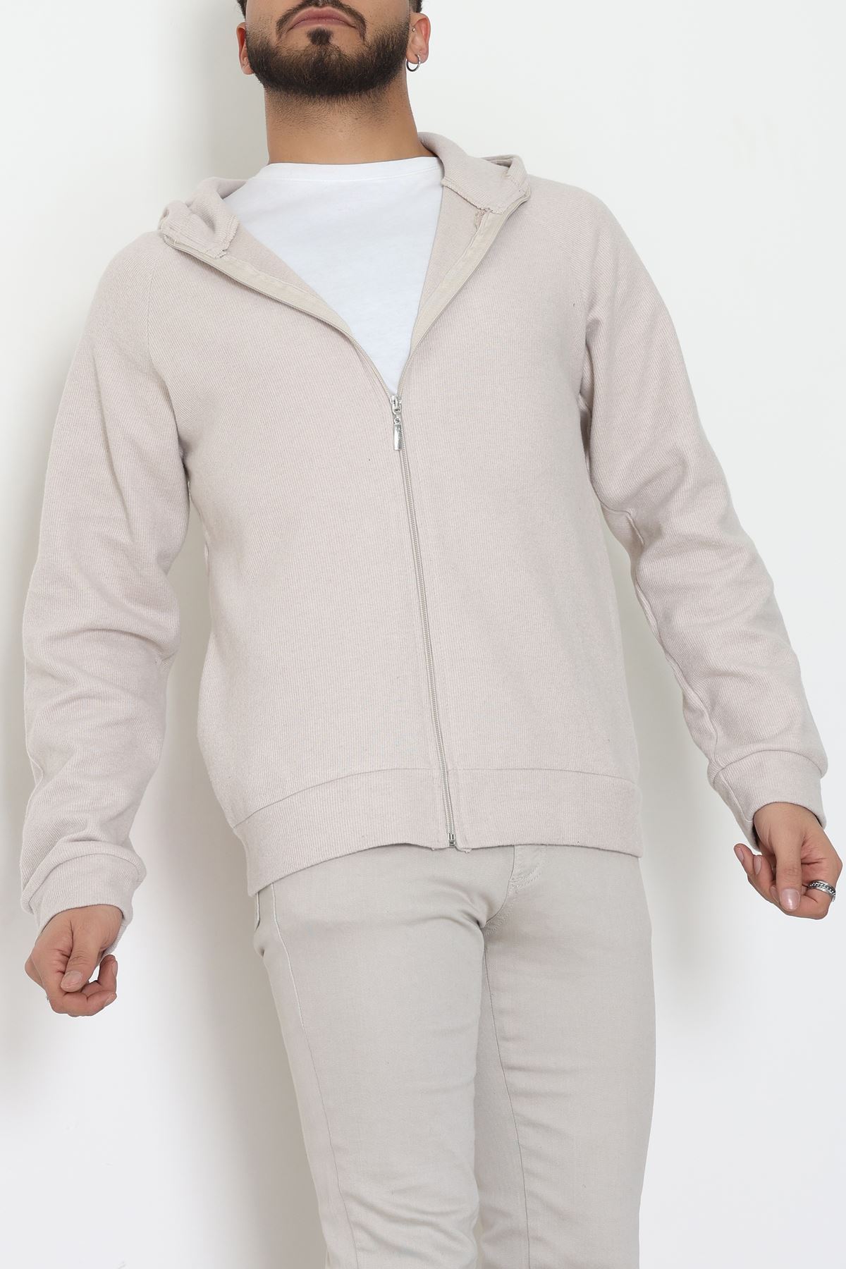 Selanik Kumaş Kapşonlu Erkek Sweat Taş - 42799.1567.
