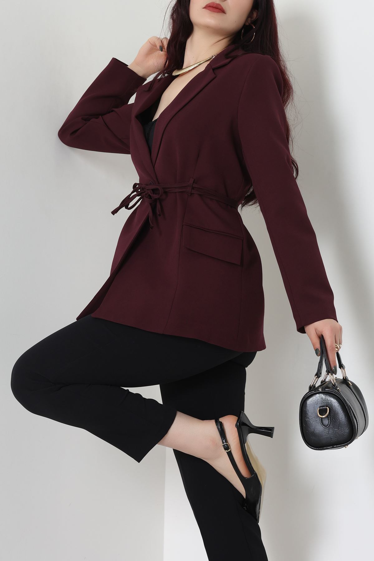 Bağlamalı Astarlı Blazer Ceket Mürdüm - 31815.1991.