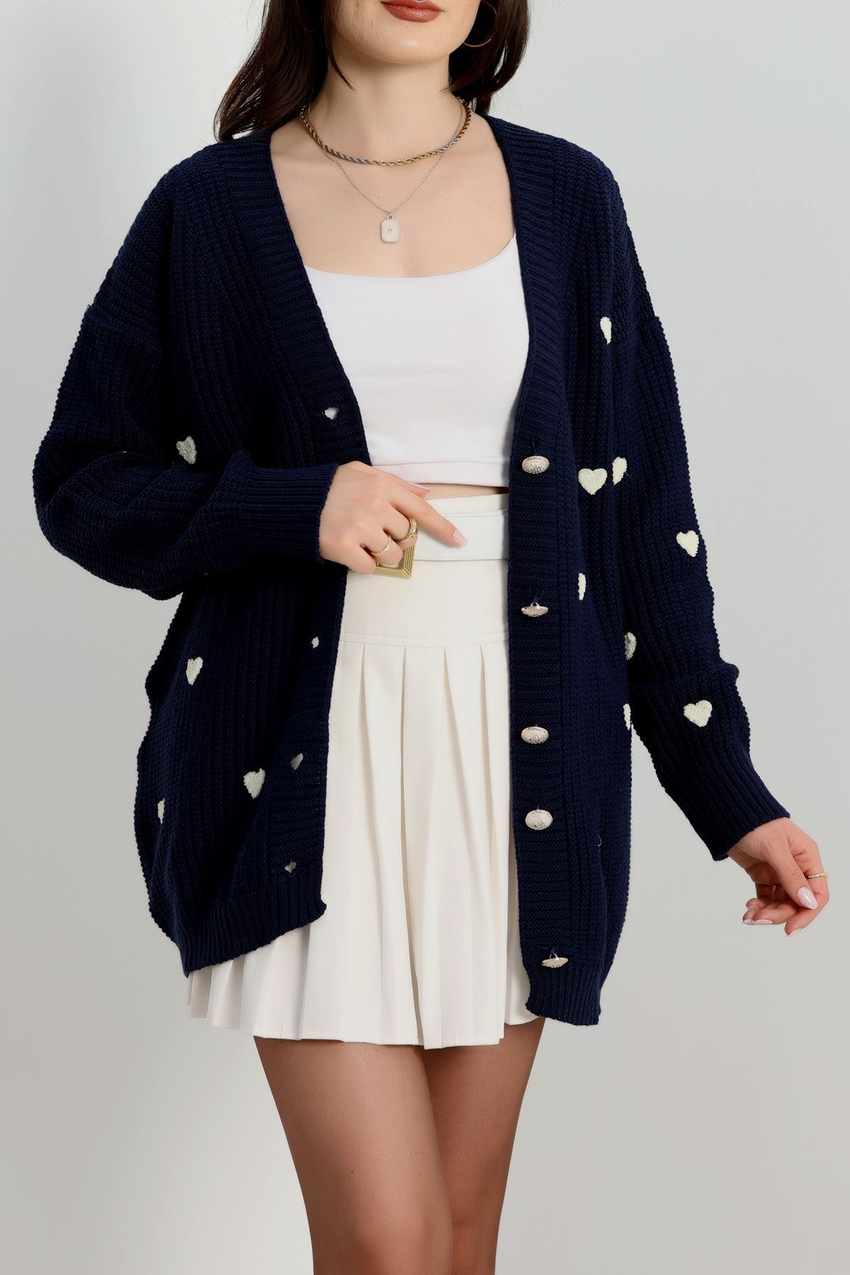 Nakışlı Kalpli Hırka Lacivertlatte - 444.1577.