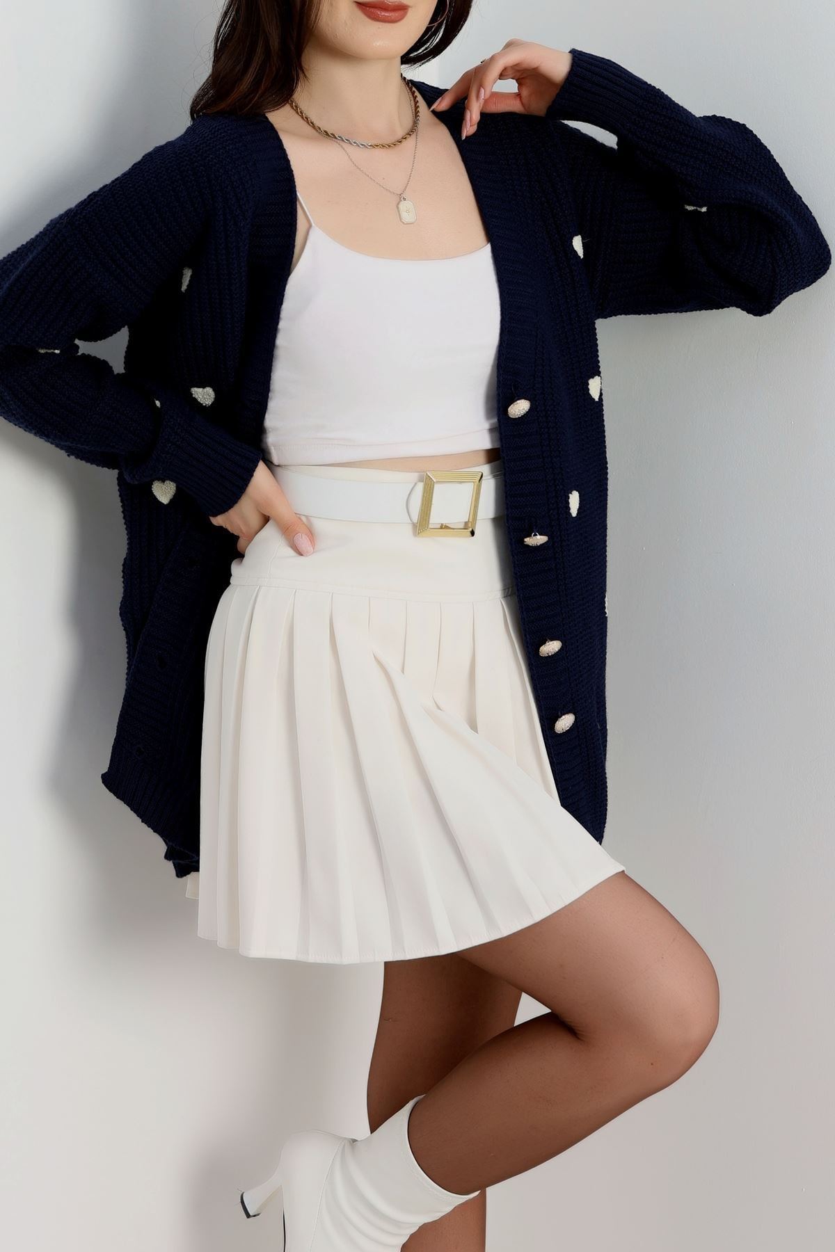 Nakışlı Kalpli Hırka Lacivertlatte - 444.1577.