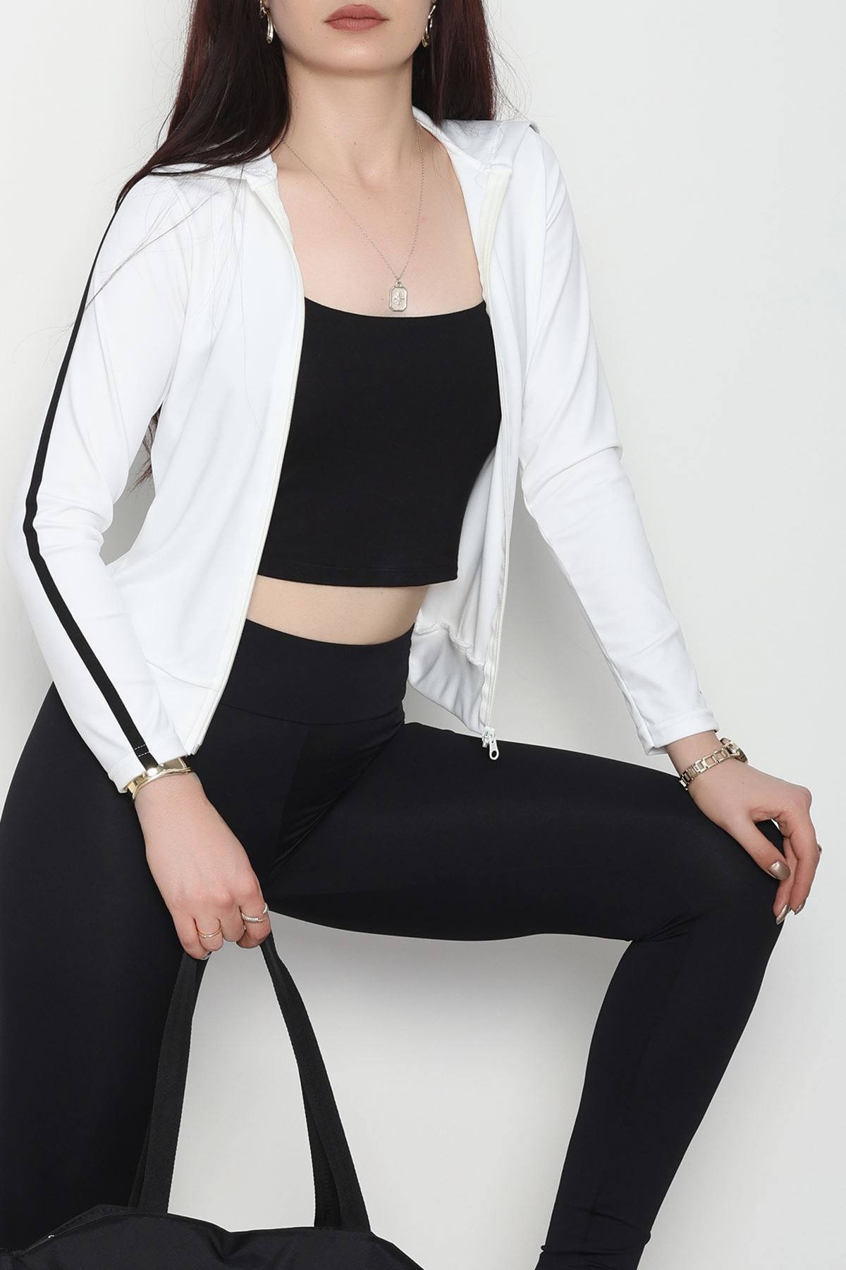 Şeritli Dalgıç Ceket Beyaz - 50098.053.