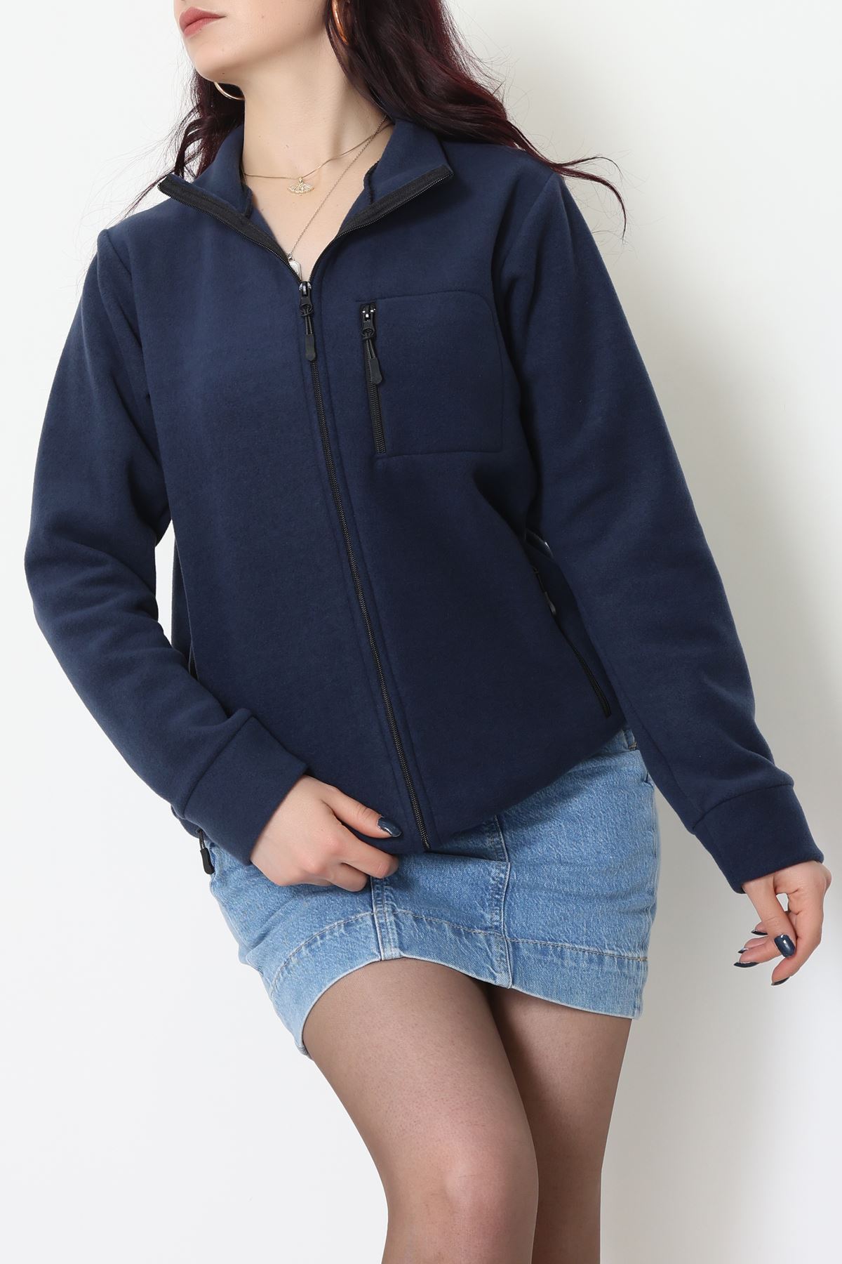 Fermuarlı Dik Yaka Polar Ceket Lacivert - 52113.053.