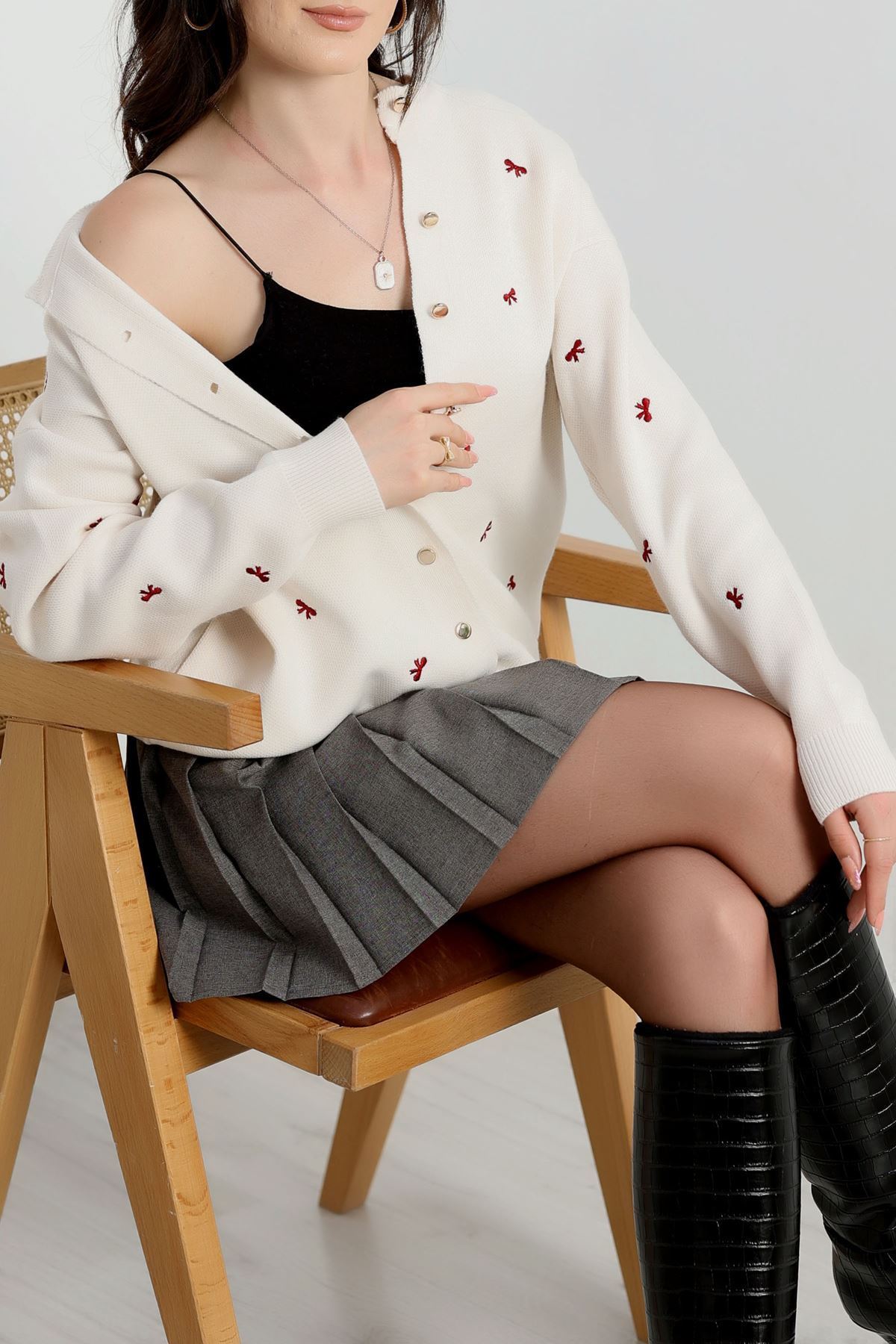 Fiyonk Detaylı Hırka Lattebordo - 3221.1577.