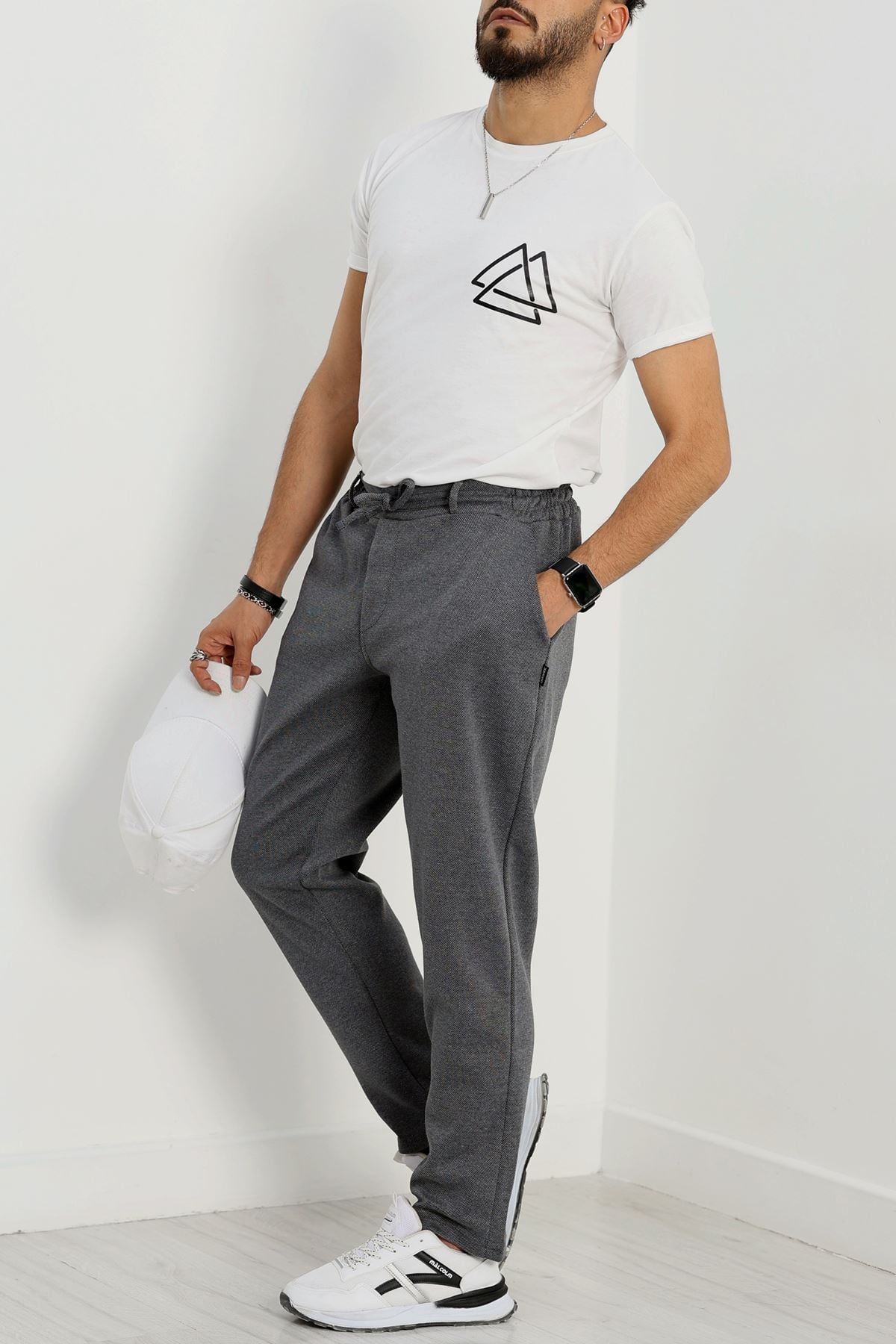 Düz Paça Pike Erkek Eşofman Altı Füme - 42216.1937.