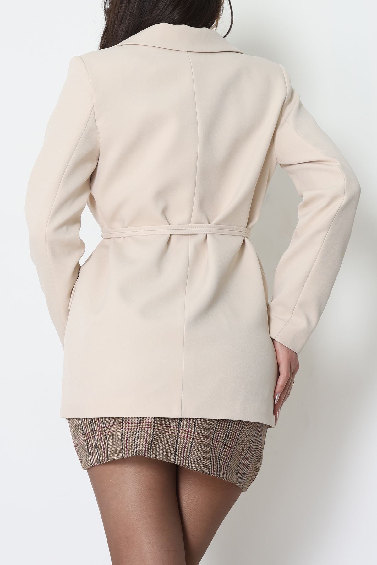 Bağlamalı Astarlı Blazer Ceket Bej - 31815.1991.