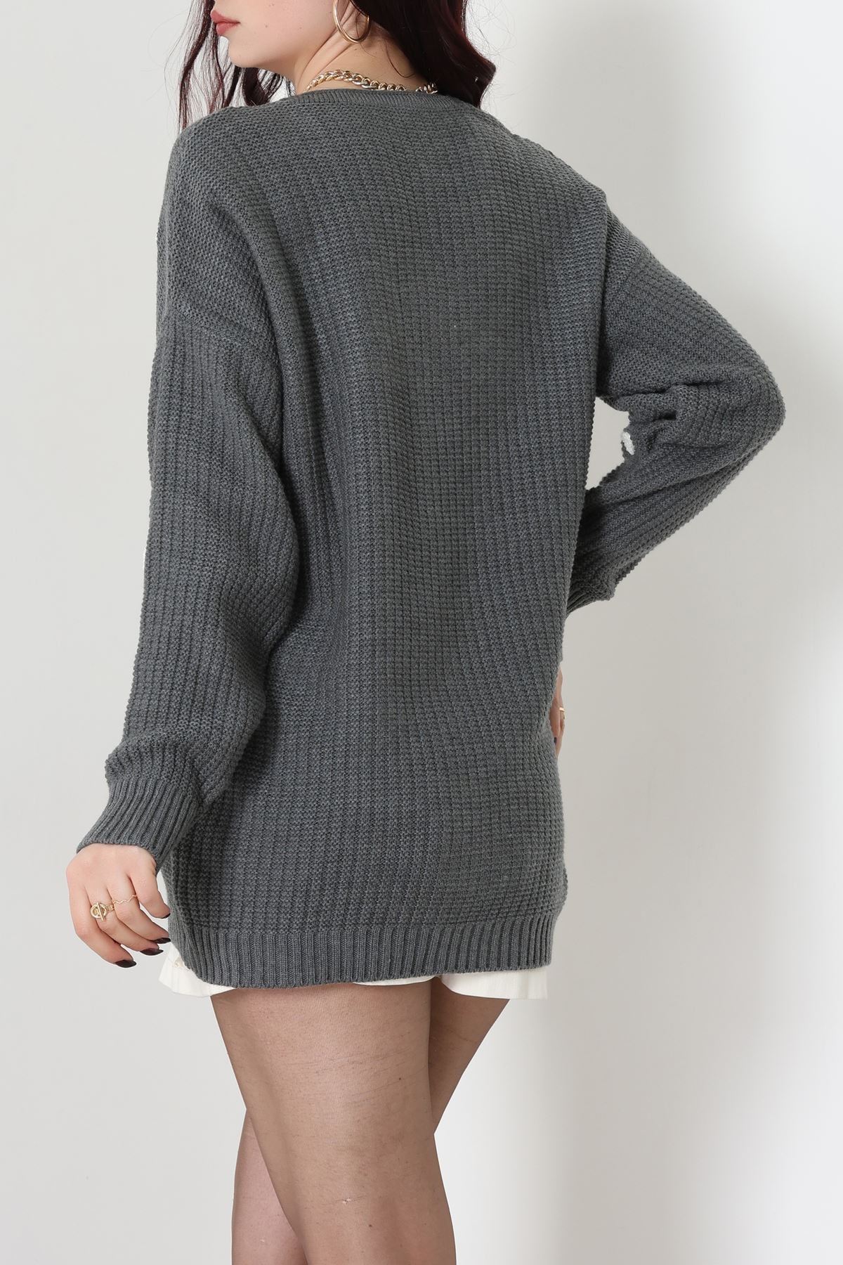 Nakışlı Kalpli Hırka Fümelatte - 444.1577.