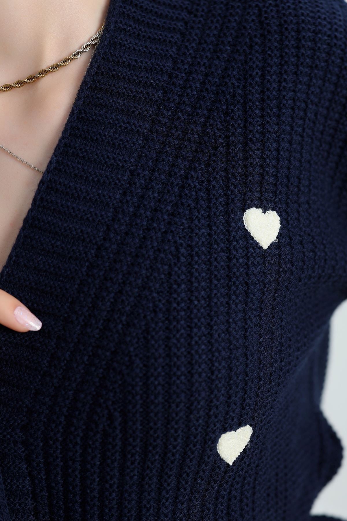 Nakışlı Kalpli Hırka Lacivertlatte - 444.1577.