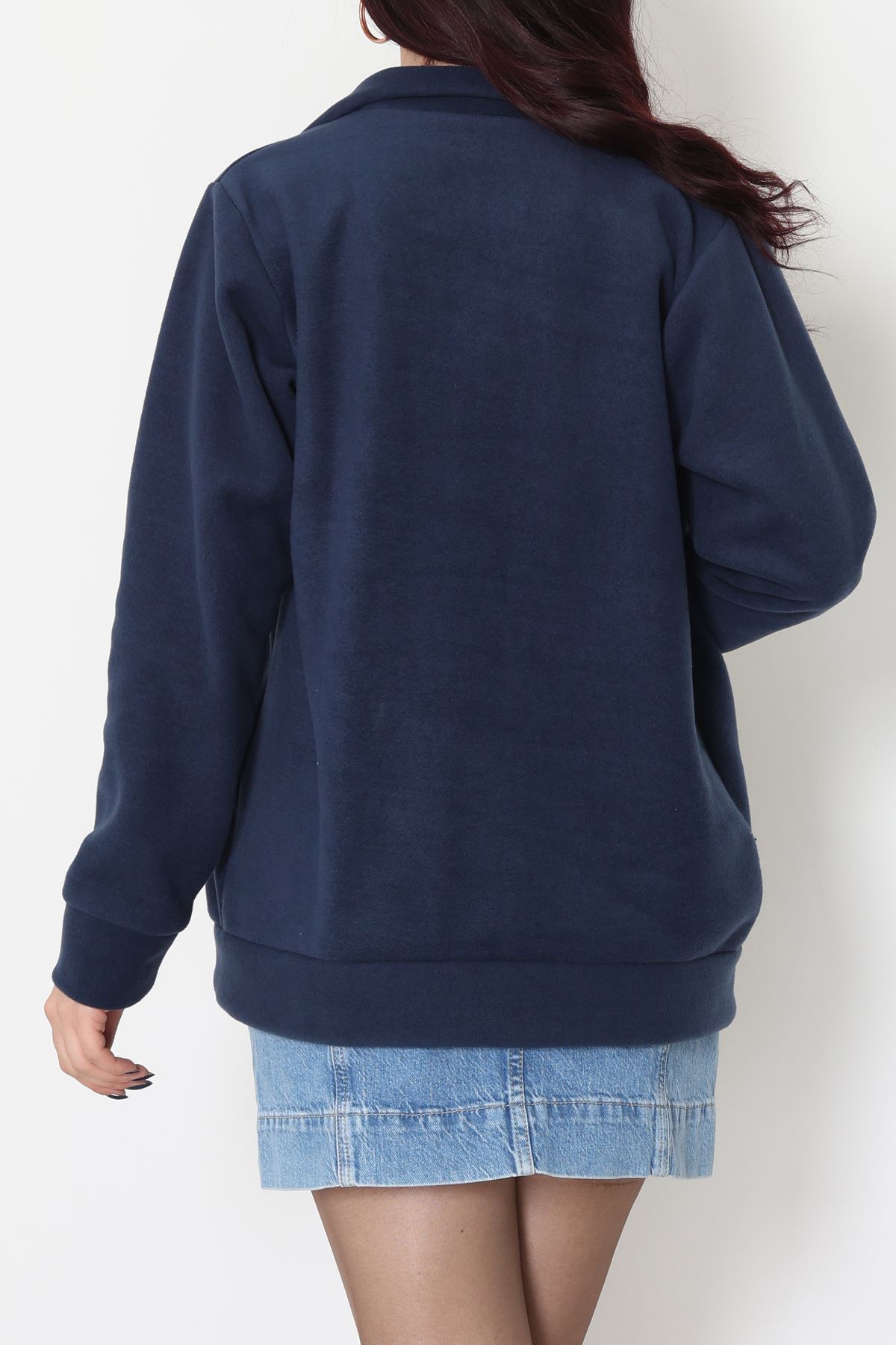 Fermuarlı Dik Yaka Polar Ceket Lacivert - 52113.053.