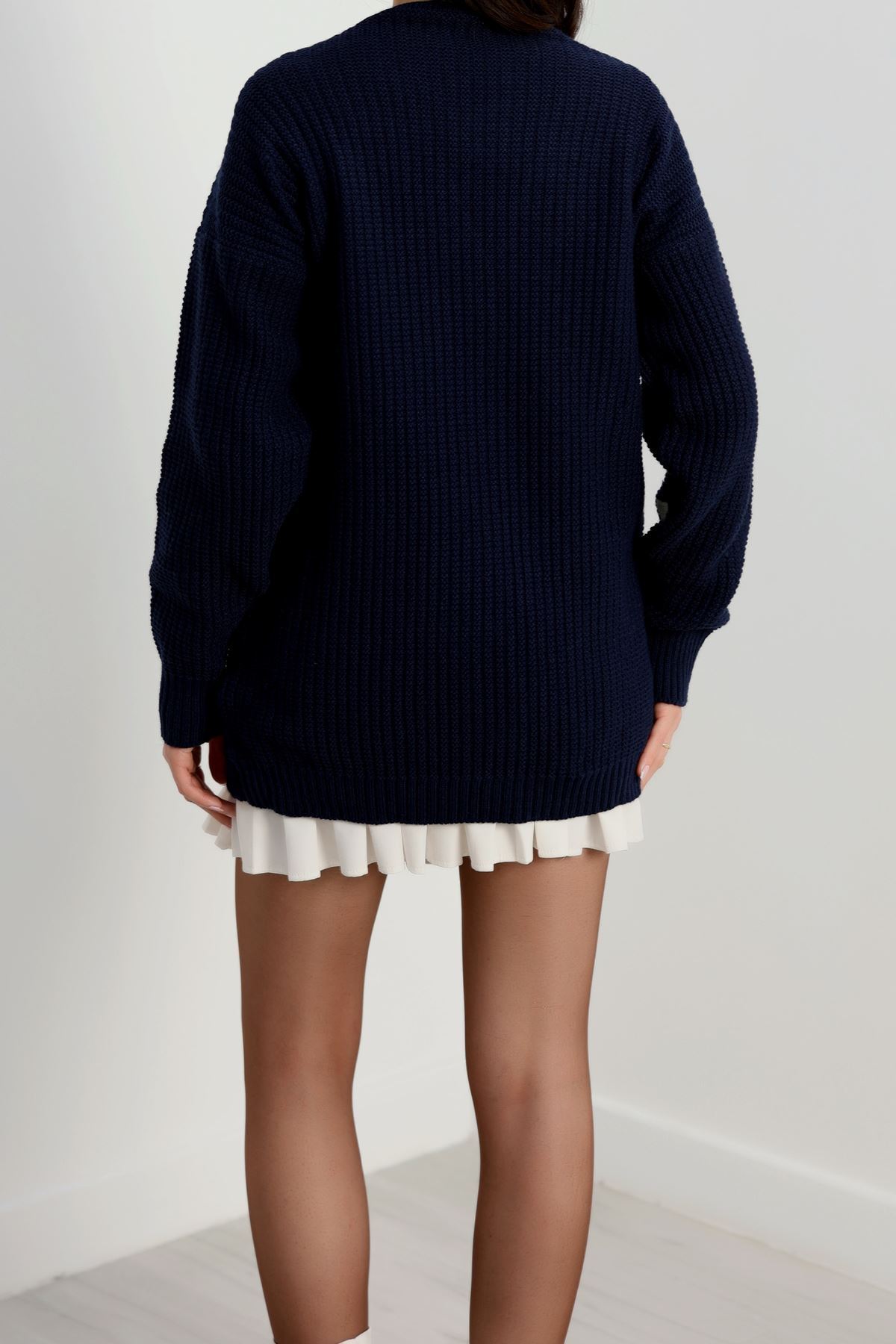 Nakışlı Kalpli Hırka Lacivertlatte - 444.1577.