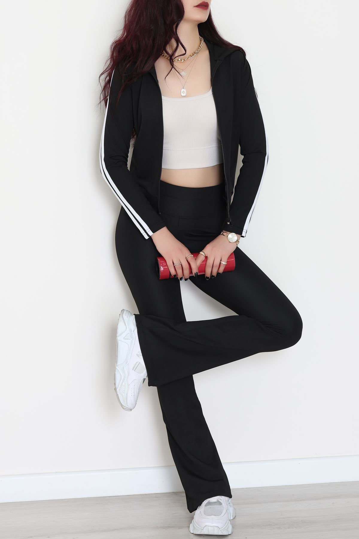 Kapşonlu Şeritli Dalgıç Ceket Siyah - 40511.053.