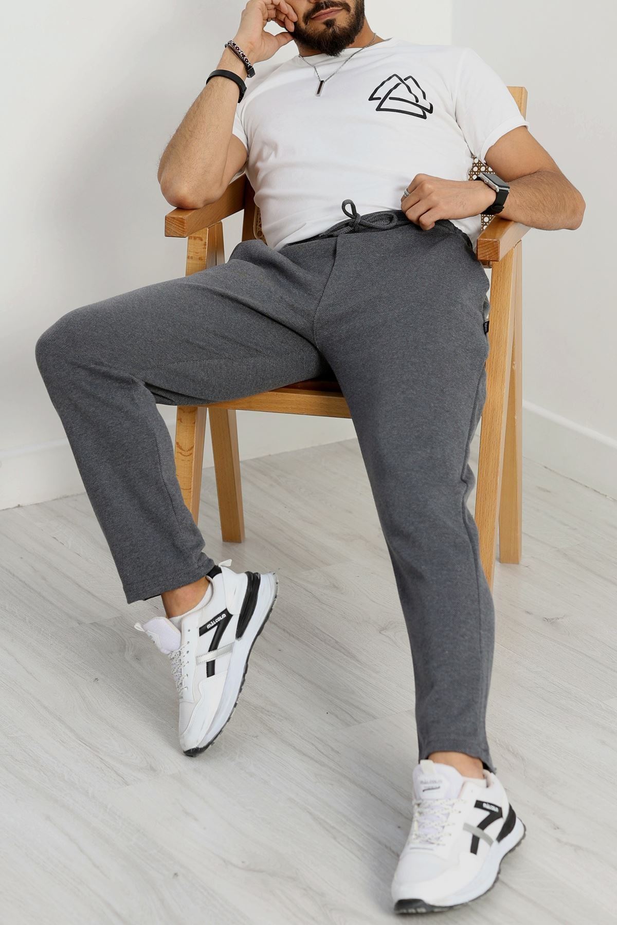 Düz Paça Pike Erkek Eşofman Altı Füme - 42216.1937.