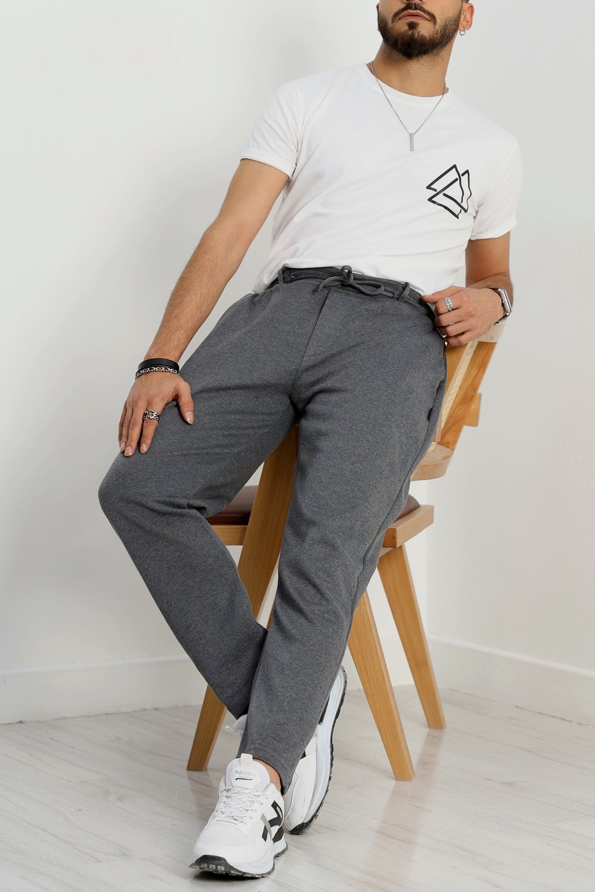 Düz Paça Pike Erkek Eşofman Altı Füme - 42216.1937.