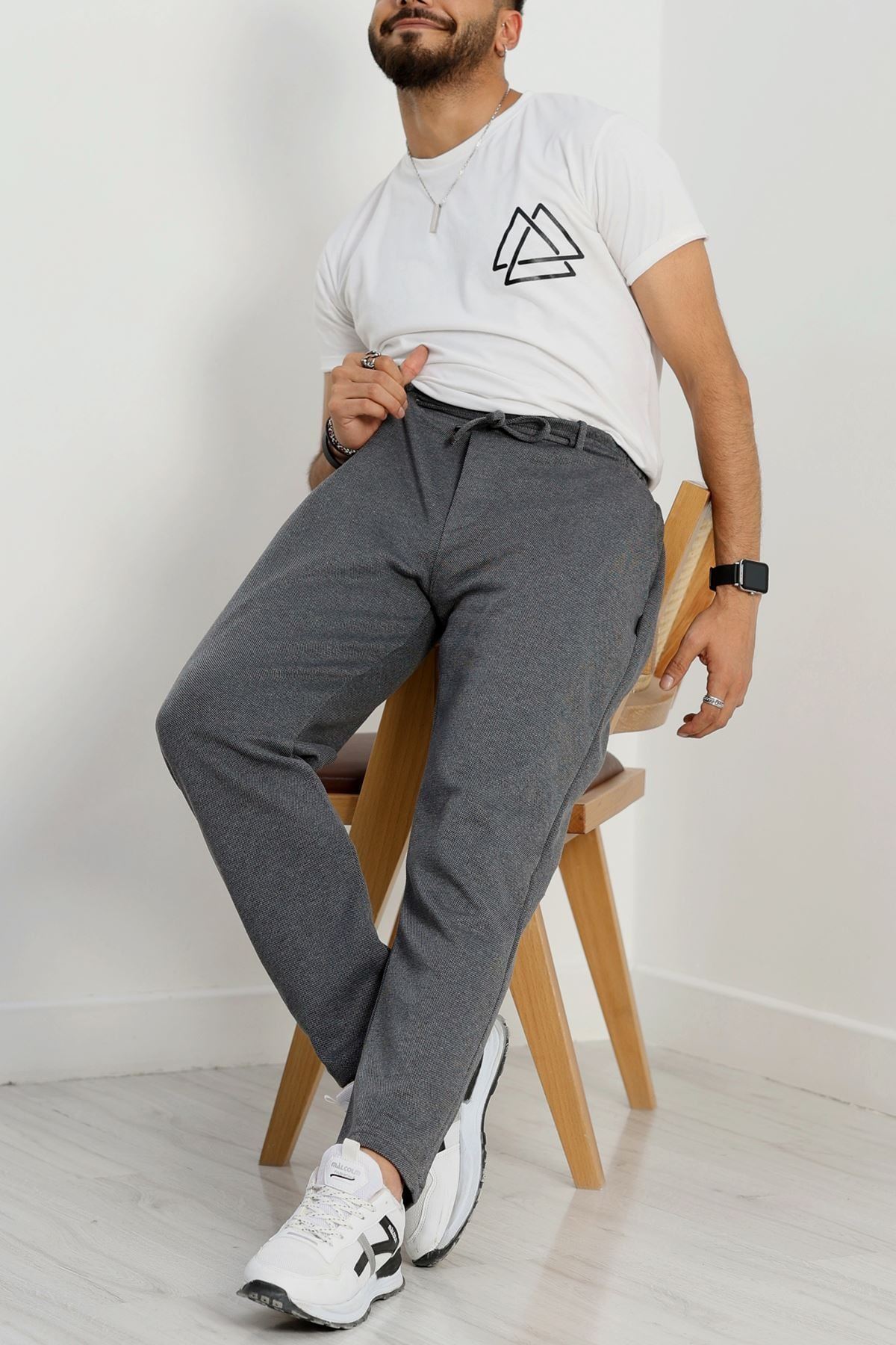 Düz Paça Pike Erkek Eşofman Altı Füme - 42216.1937.