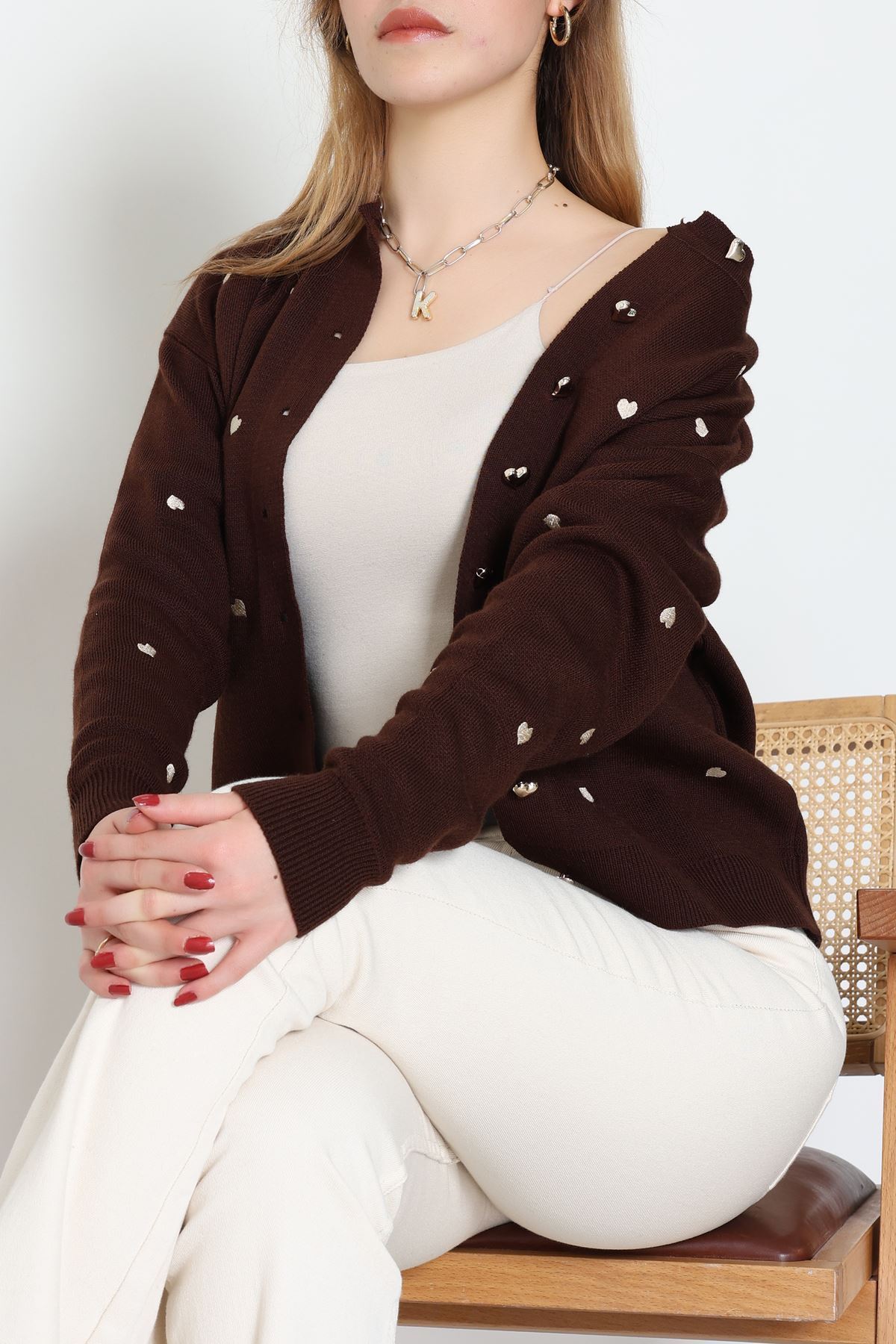 Kalp Detaylı Hırka Kahvelatte - 3219.1577.