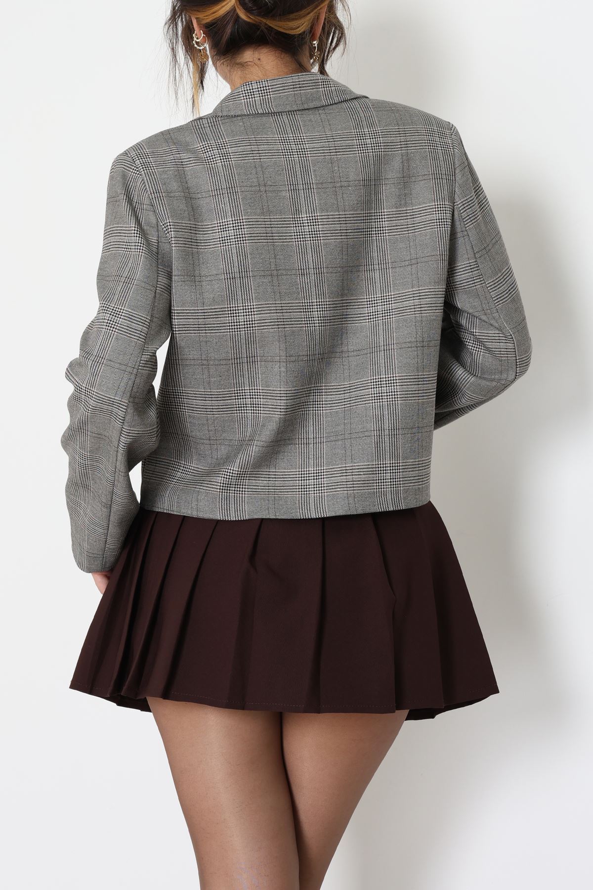 Ekose Düğme Detay Ceket Bej - 6311.001.