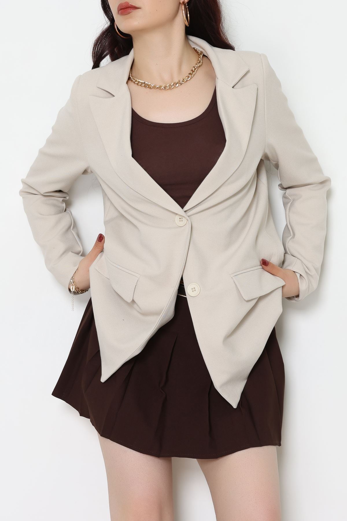 Astarlı Poliviskon Blazer Ceket Bej - 31823.1397.