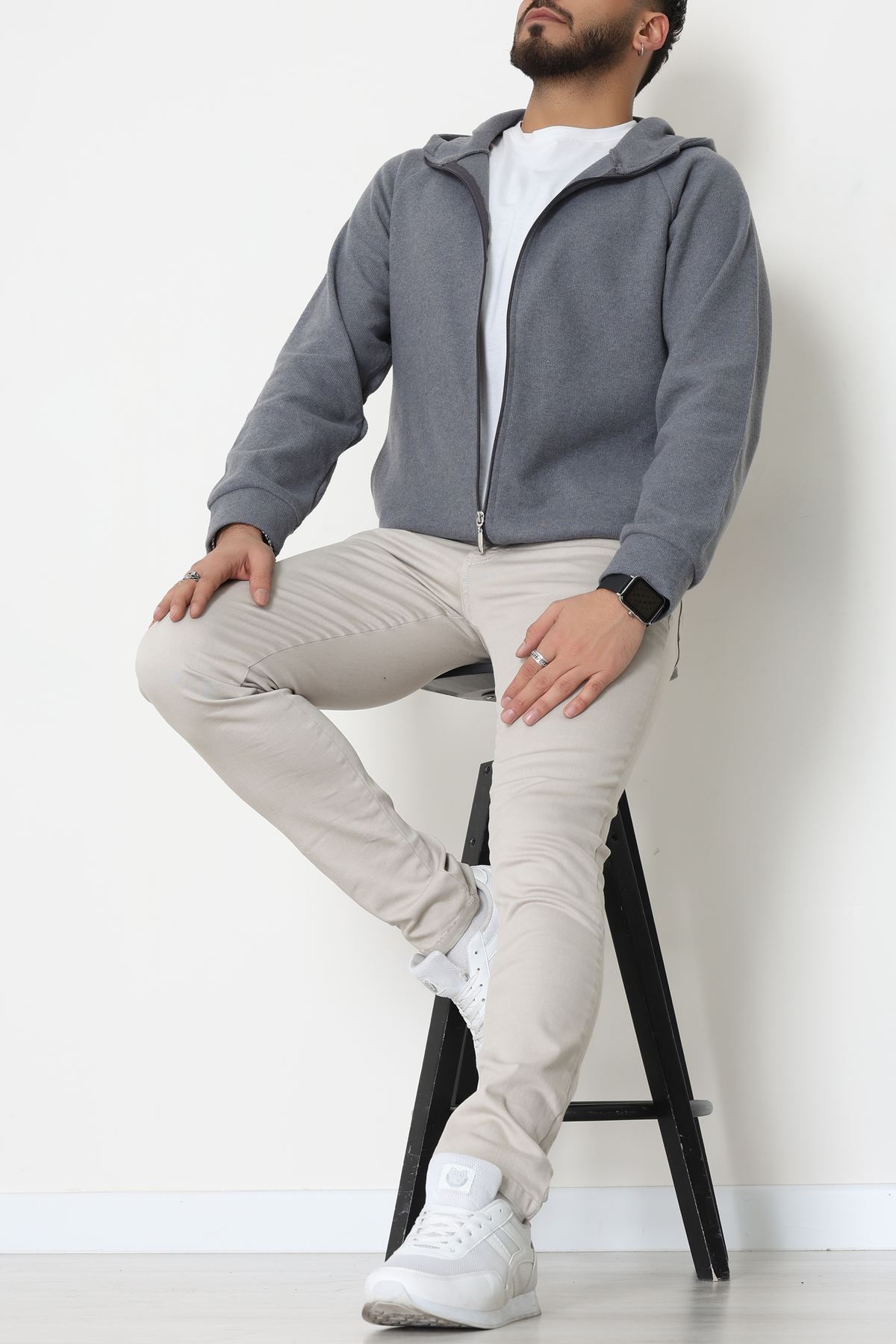 Selanik Kumaş Kapşonlu Erkek Sweat Antrasit - 42799.1567.