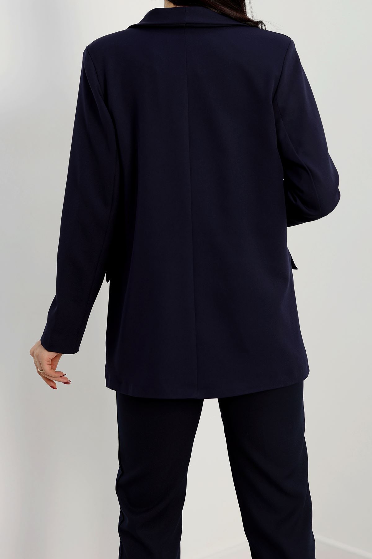 Leopar Astarlı Blazer Ceket Lacivert - 31340.1397.