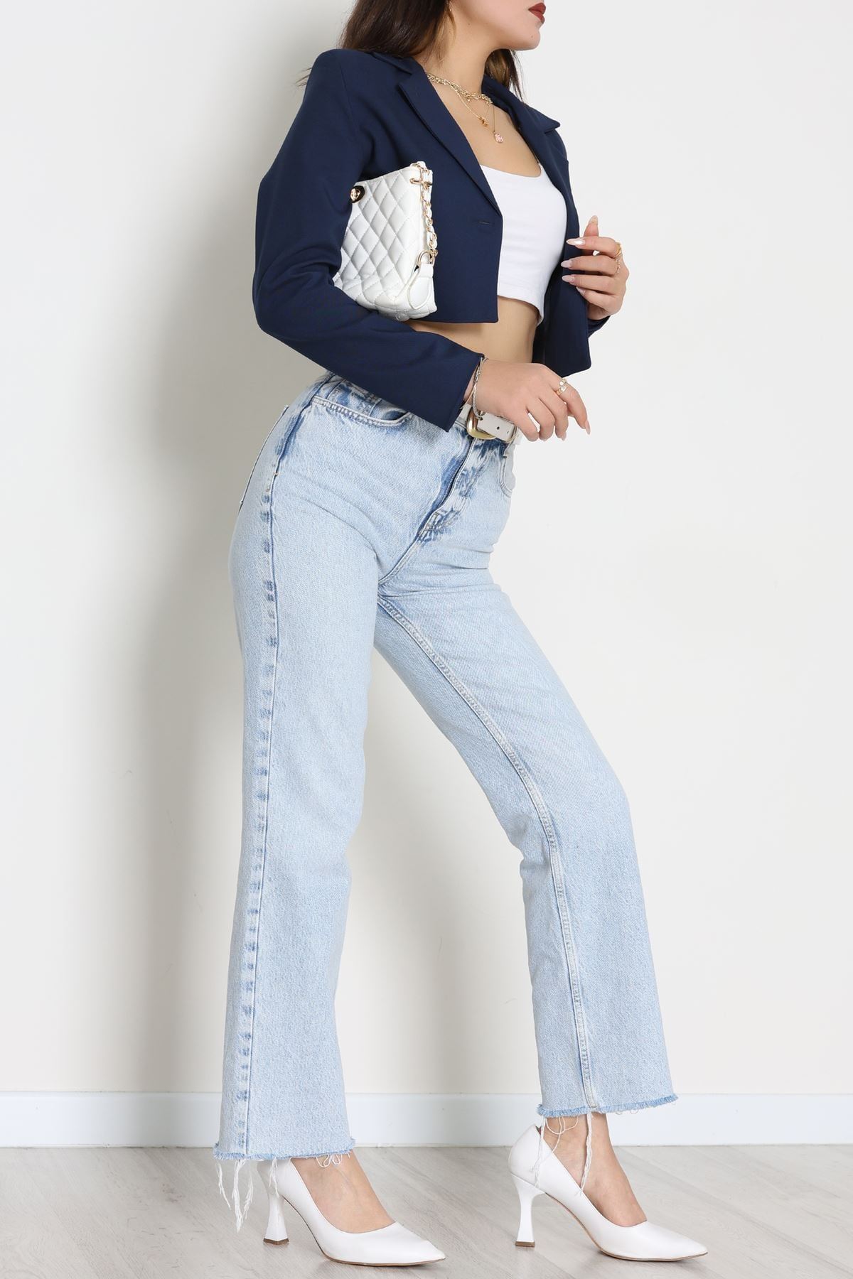 Astarlı Poliviskon Kısa Blazer Ceket Lacivert - 31824.1397.