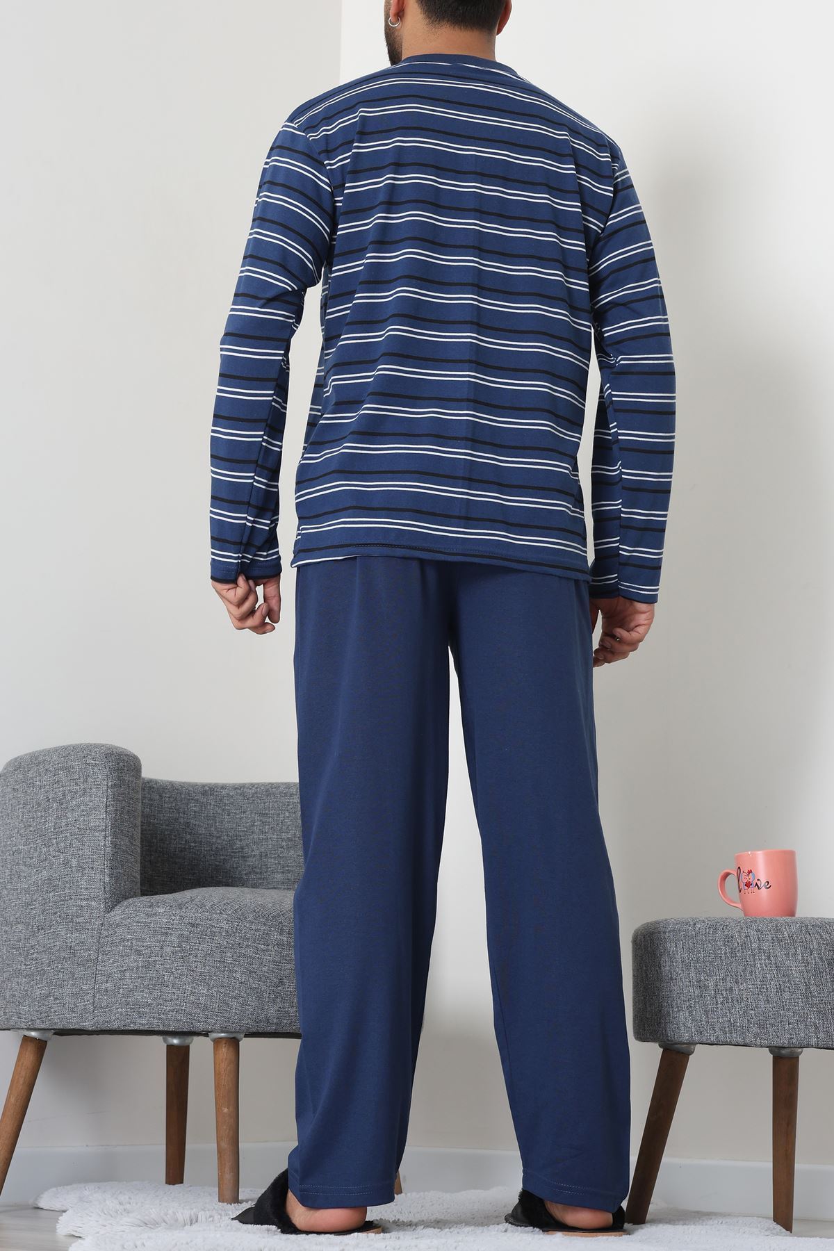 Süprem Çizgili Pat Detaylı Erkek Pijama Takımı İndigo - 70822.1902.