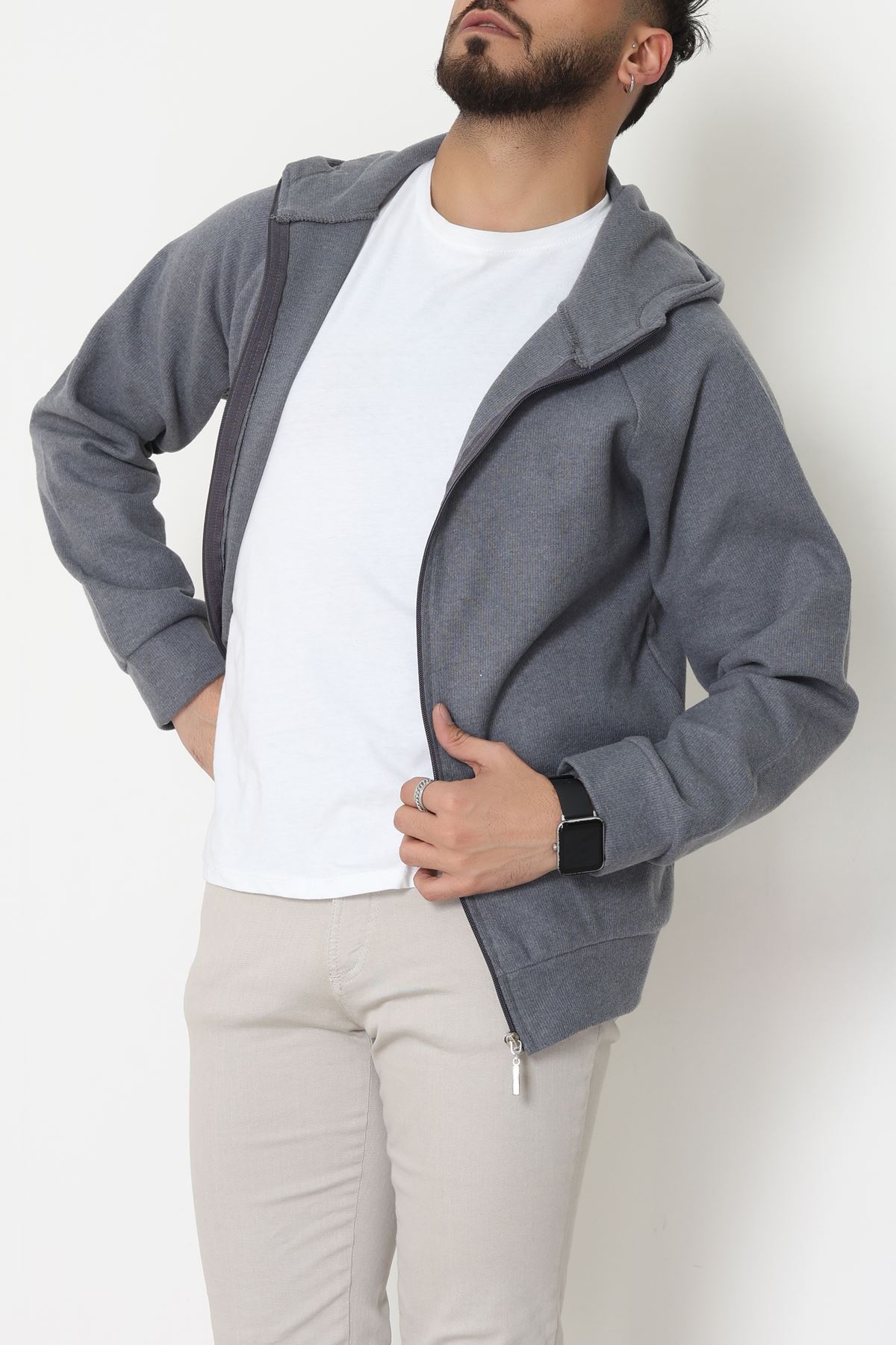 Selanik Kumaş Kapşonlu Erkek Sweat Antrasit - 42799.1567.